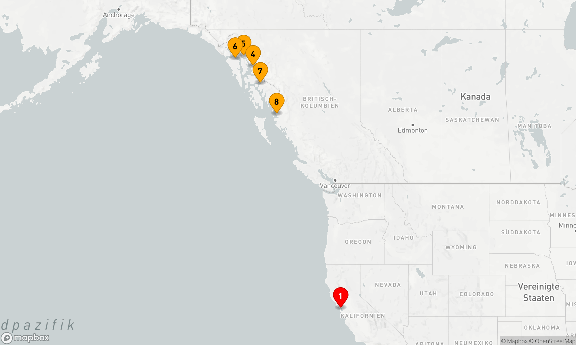 Route 10 Nächte - Inside Passage (Hin- und Rückfahrt San Francisco)