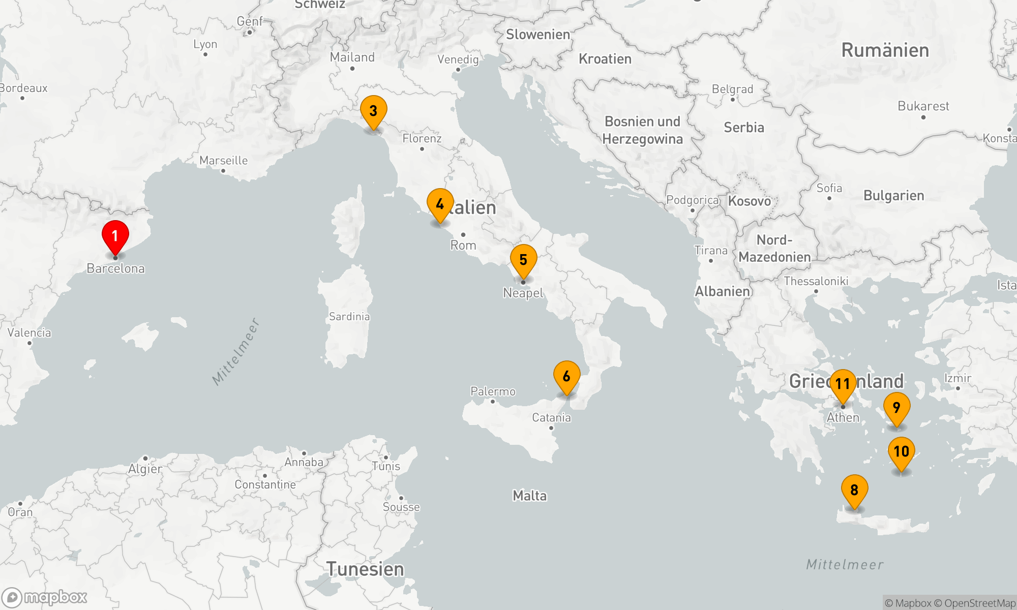 Route 10 Nächte - BEST OF ITALY & GREECE KREUZFAHRT