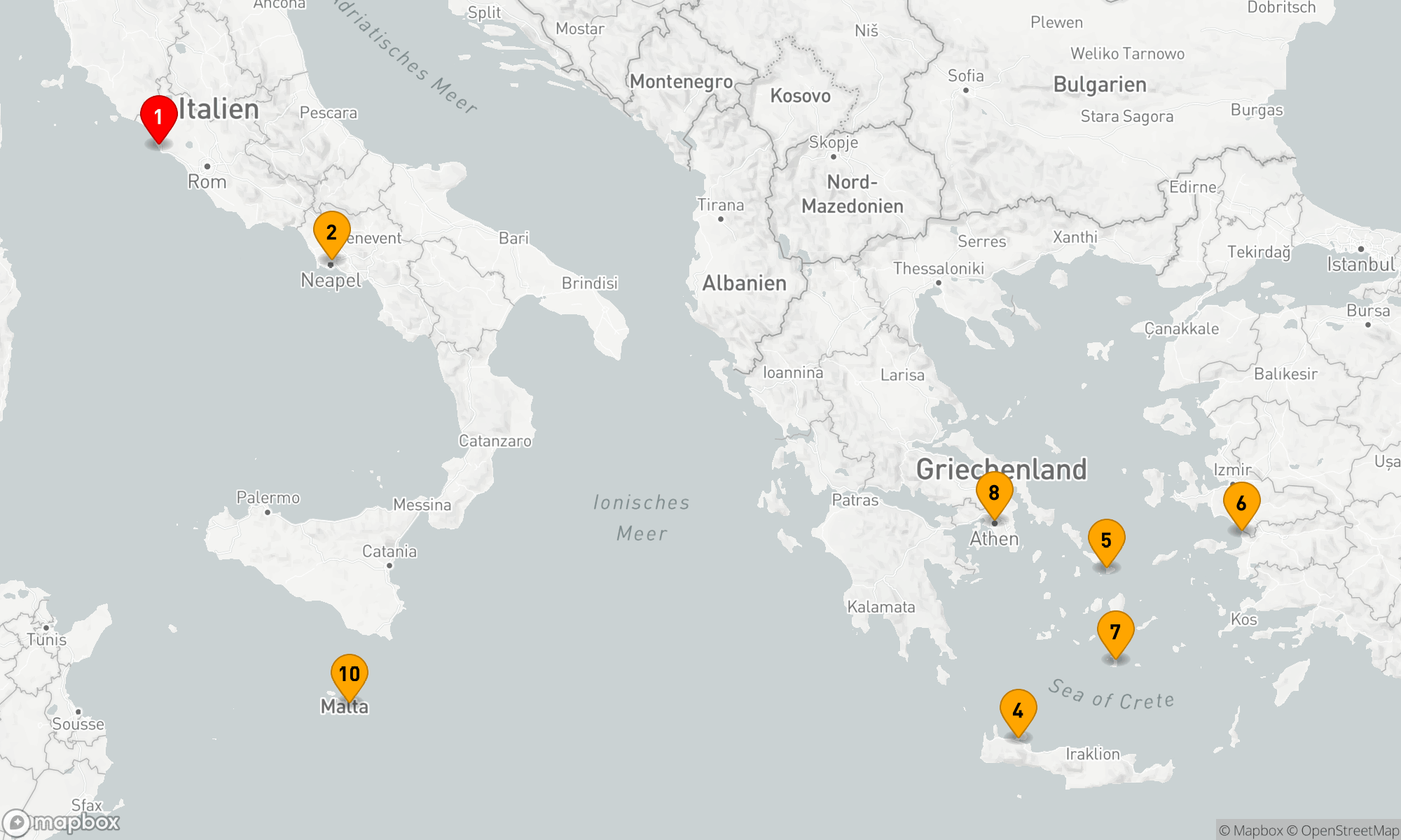 Route 11 Nächte - GRIECHENLAND,  ITALIEN & MALTA KREUZFAHRT