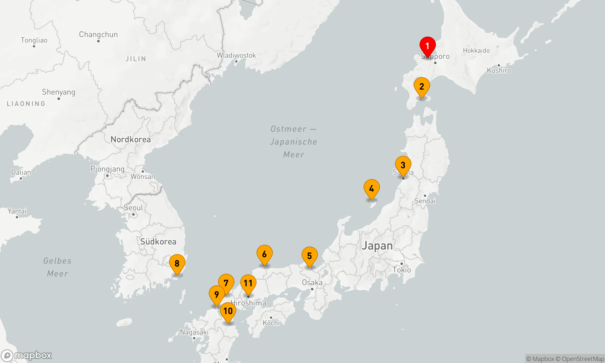 Route 10 Nächte - Pazifische Entdeckungsreise: Von Hokkaido bis Hiroshima 