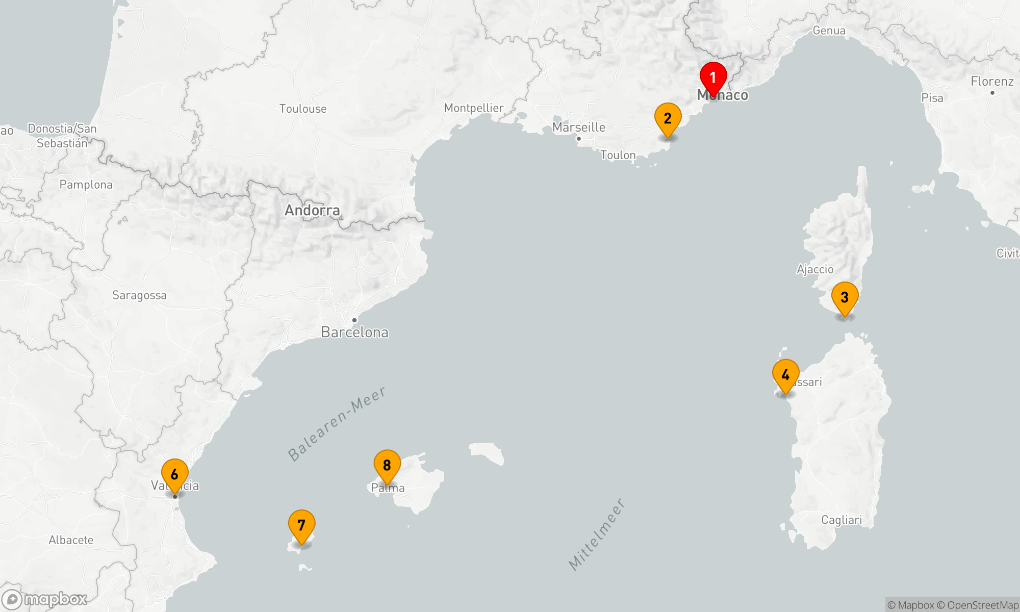 Route 7 Nächte - Mediterrane Glanzlichter: Von der Côte d'Azur zu den Balearen