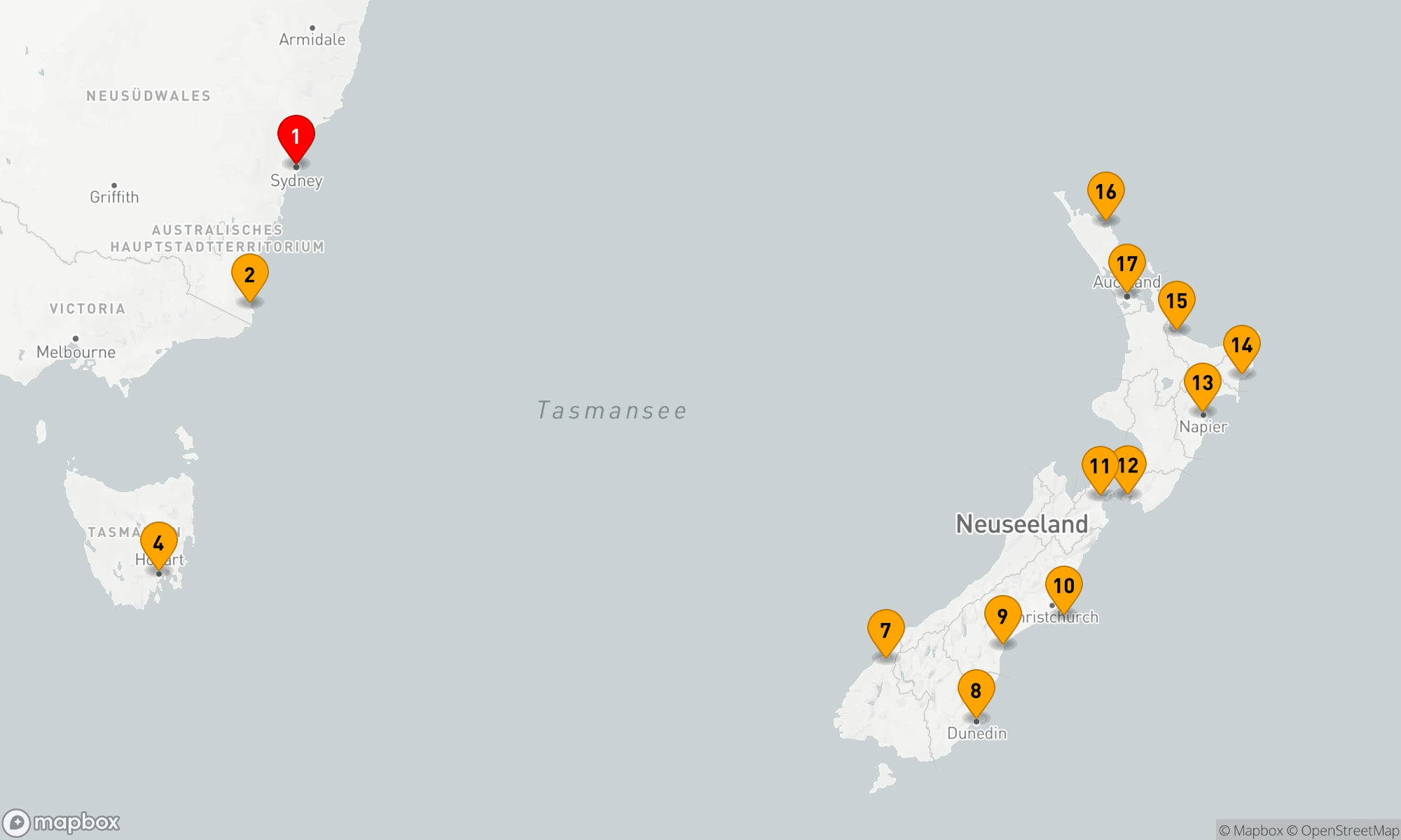 Route 16 Nächte - KREUZFAHRT AUSTRALIEN & NEUSEELAND: SYDNEY,  WELLINGTON & AUCKLAND