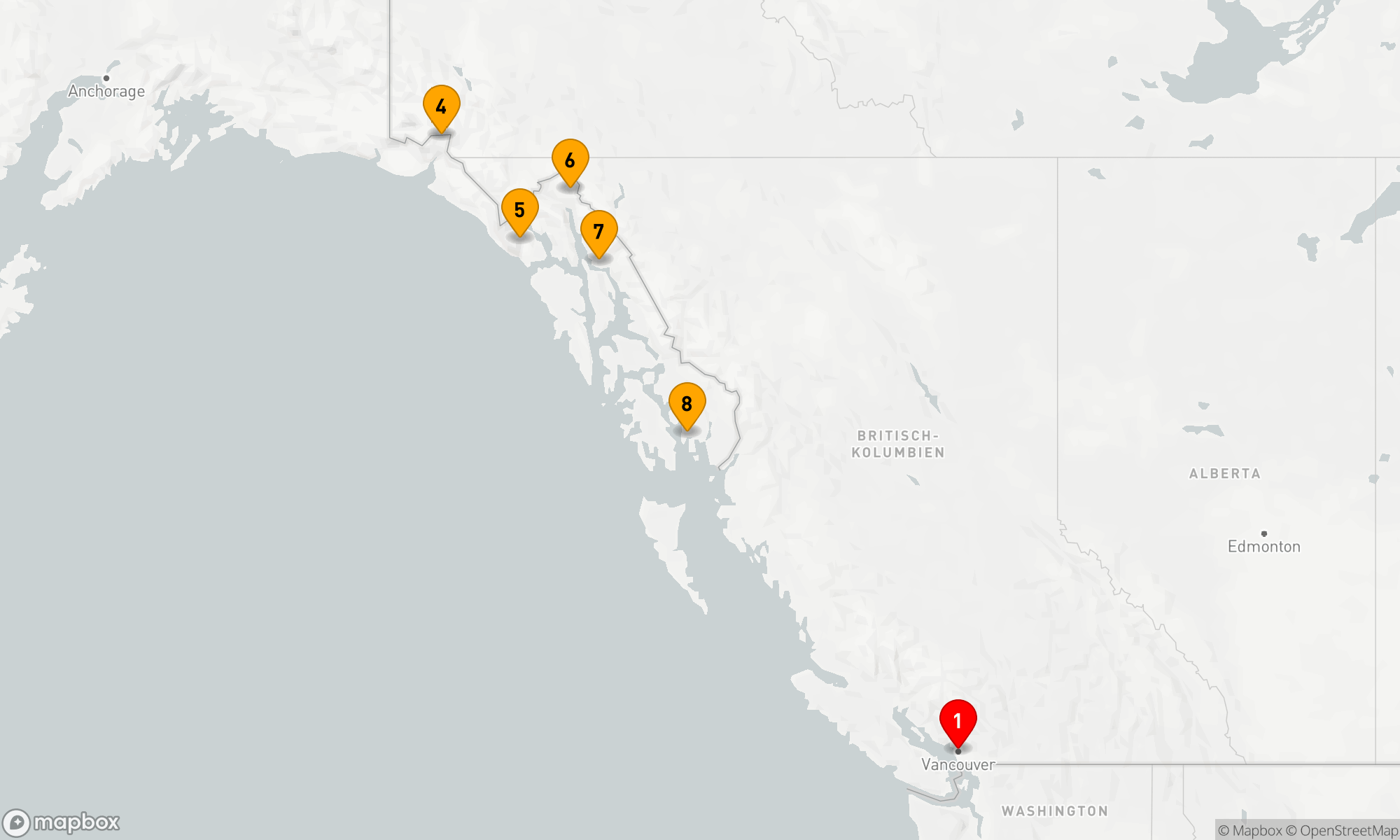 Route 9 Nächte - Inside Passage (Hin- und Rückfahrt Vancouver)