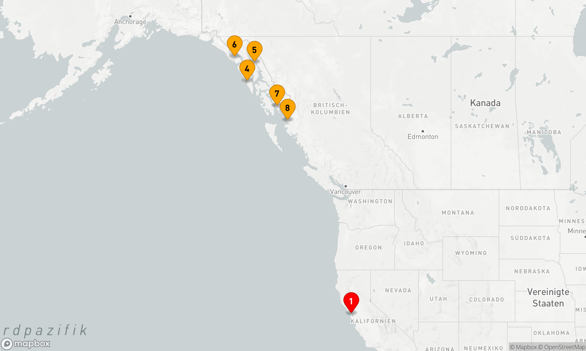 Route 10 Nächte - Inside Passage (Hin- und Rückfahrt San Francisco)