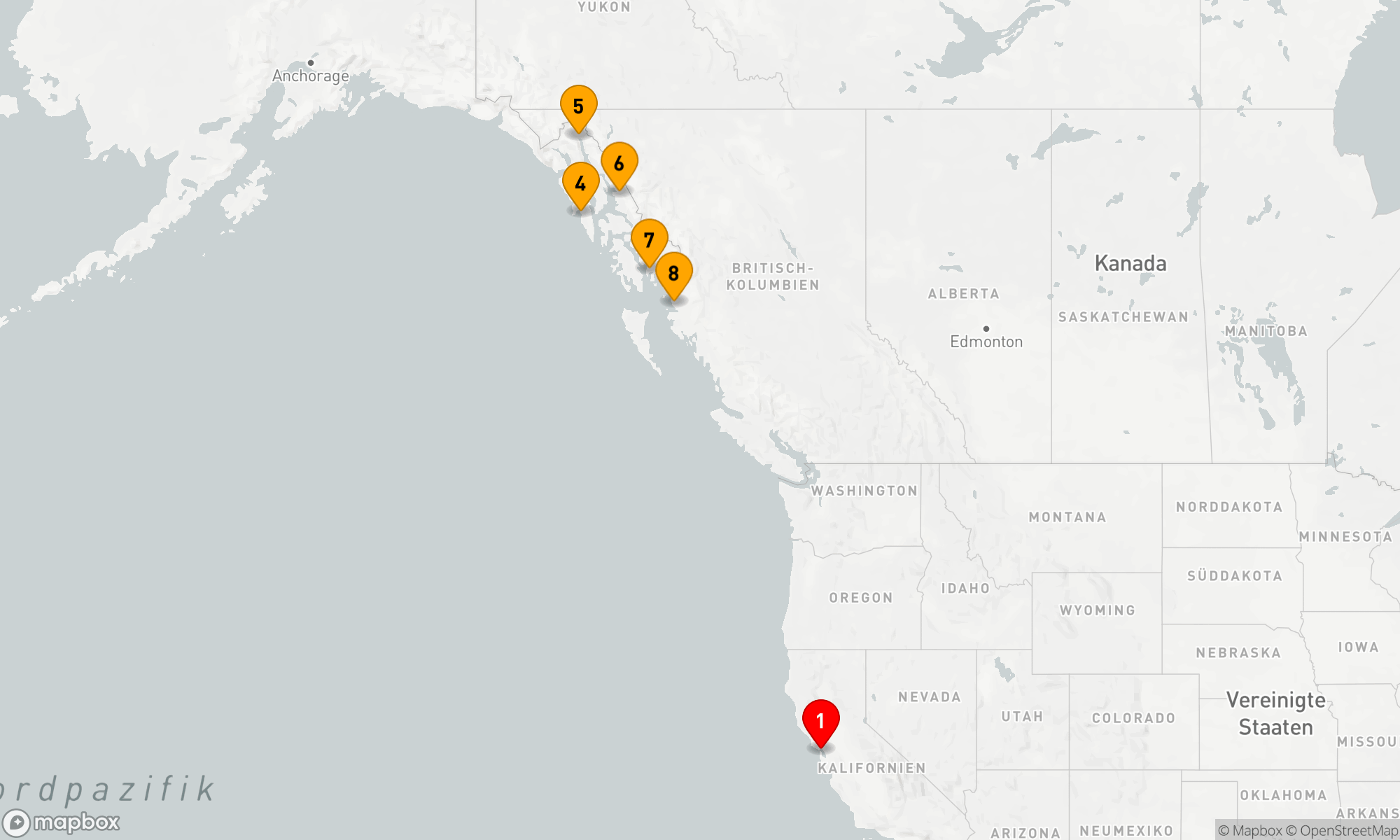 Route 10 Nächte - Inside Passage (Hin- und Rückfahrt San Francisco)