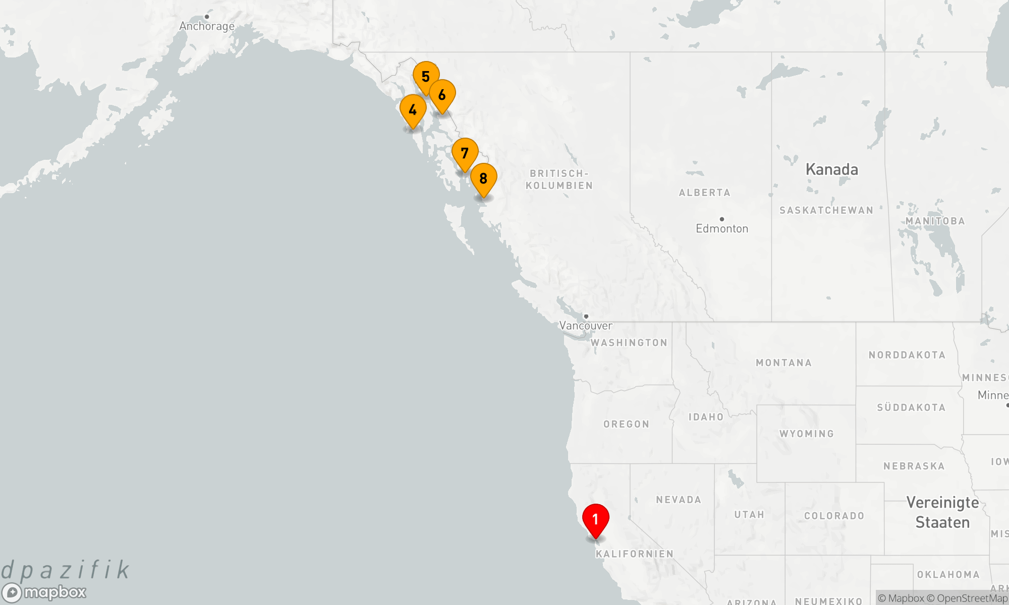 Route 10 Nächte - Inside Passage (Hin- und Rückfahrt San Francisco)