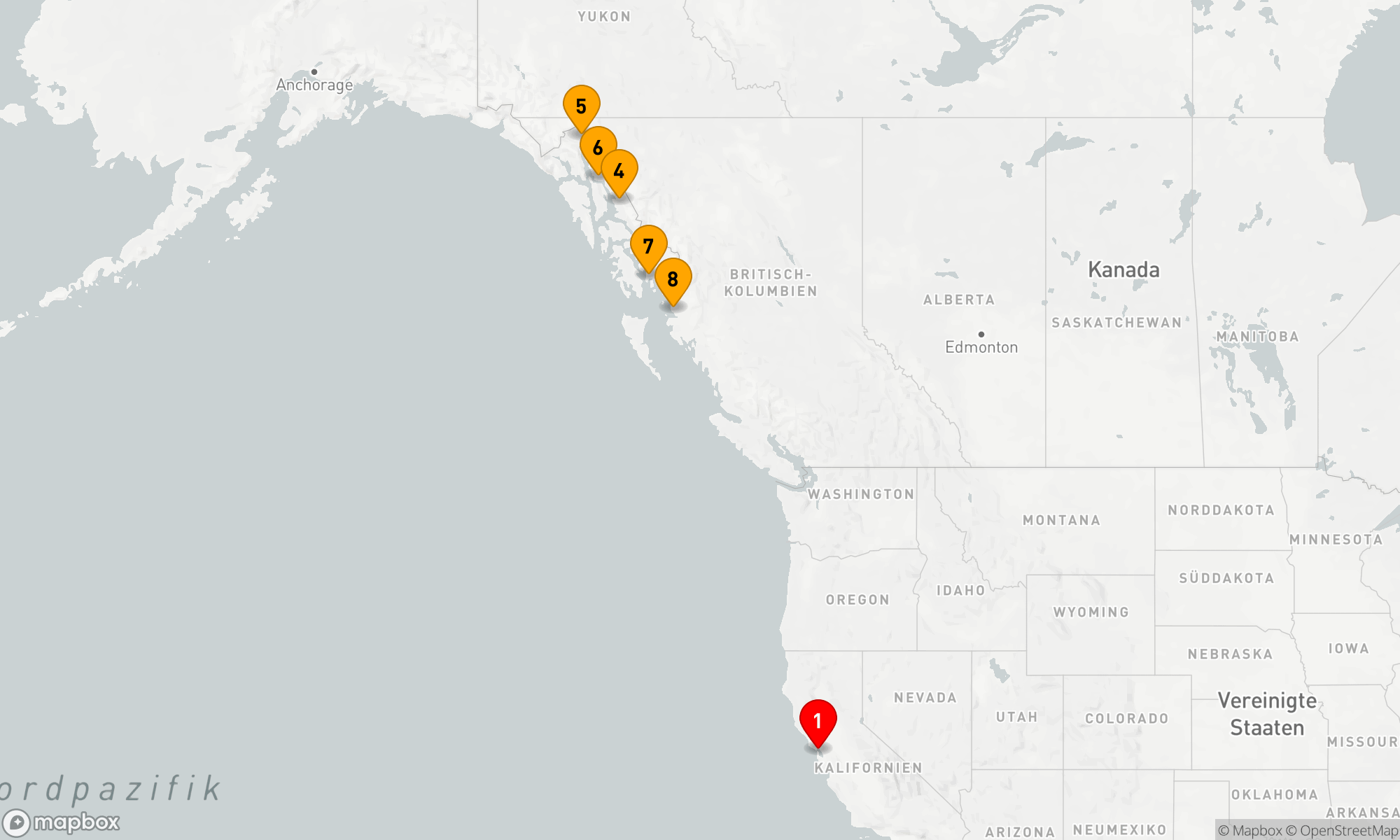 Route 10 Nächte - Inside Passage (Hin- und Rückfahrt San Francisco)