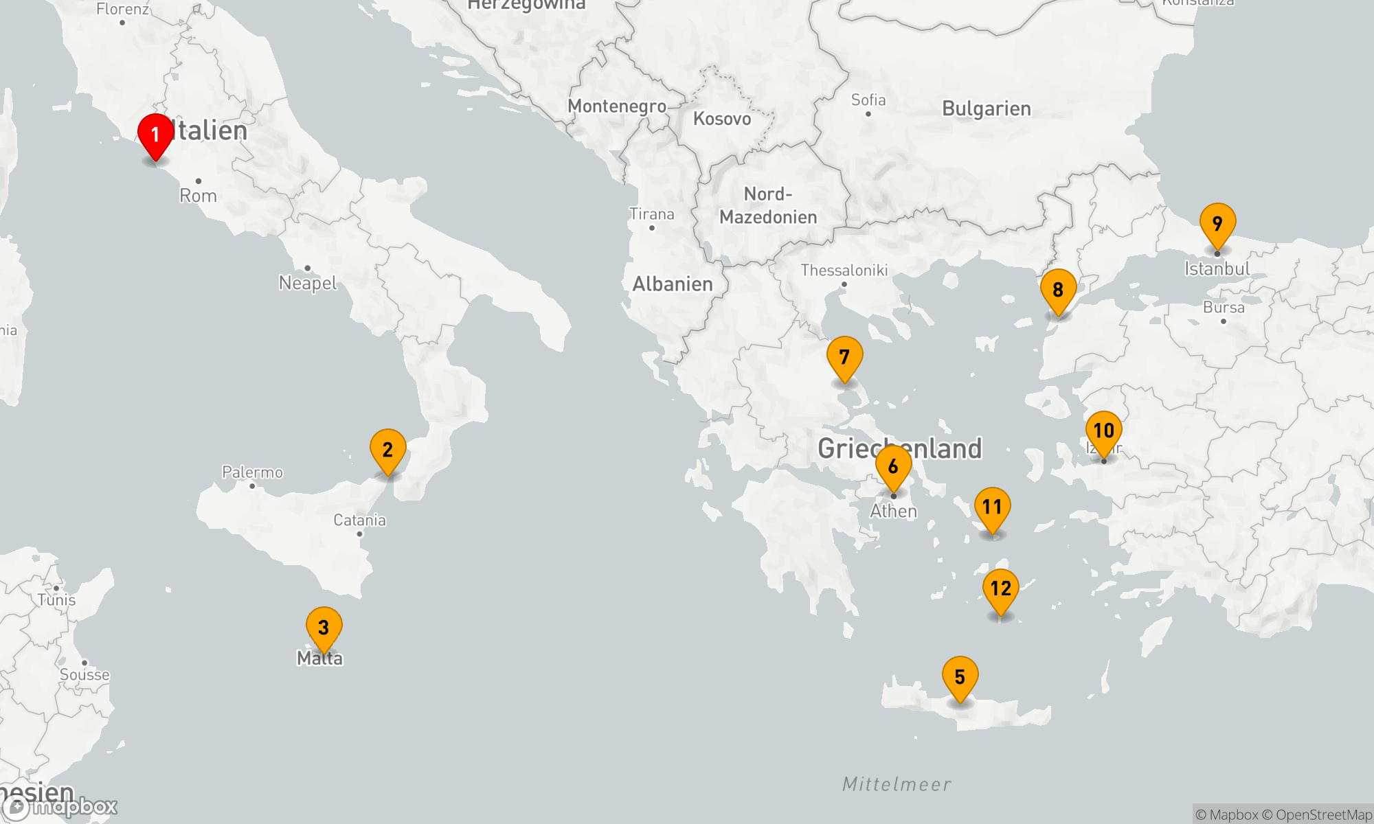 Route 12 Nächte - Mediterrane Entdeckungsreise von Rom nach Athen