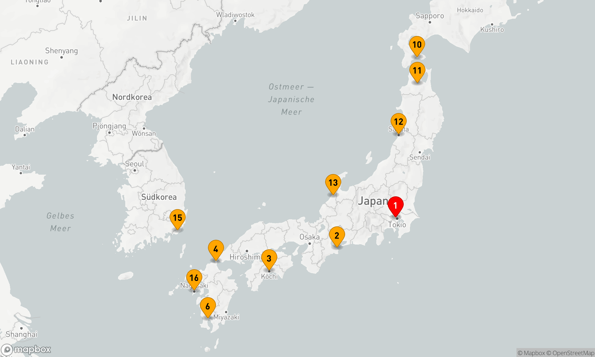 Route 18 Nächte - Großkreis Japan