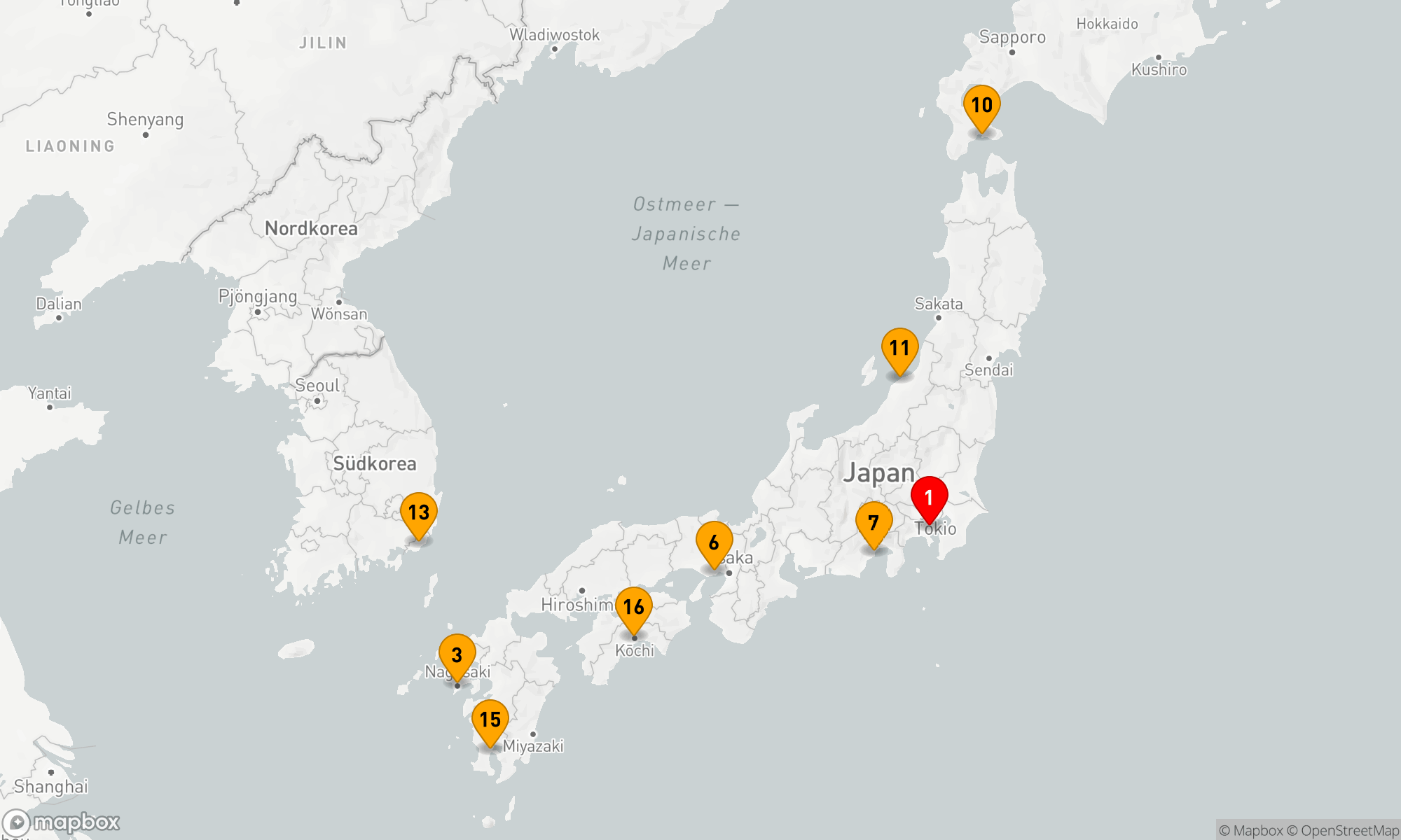 Route 17 Nächte - Großkreis Japan