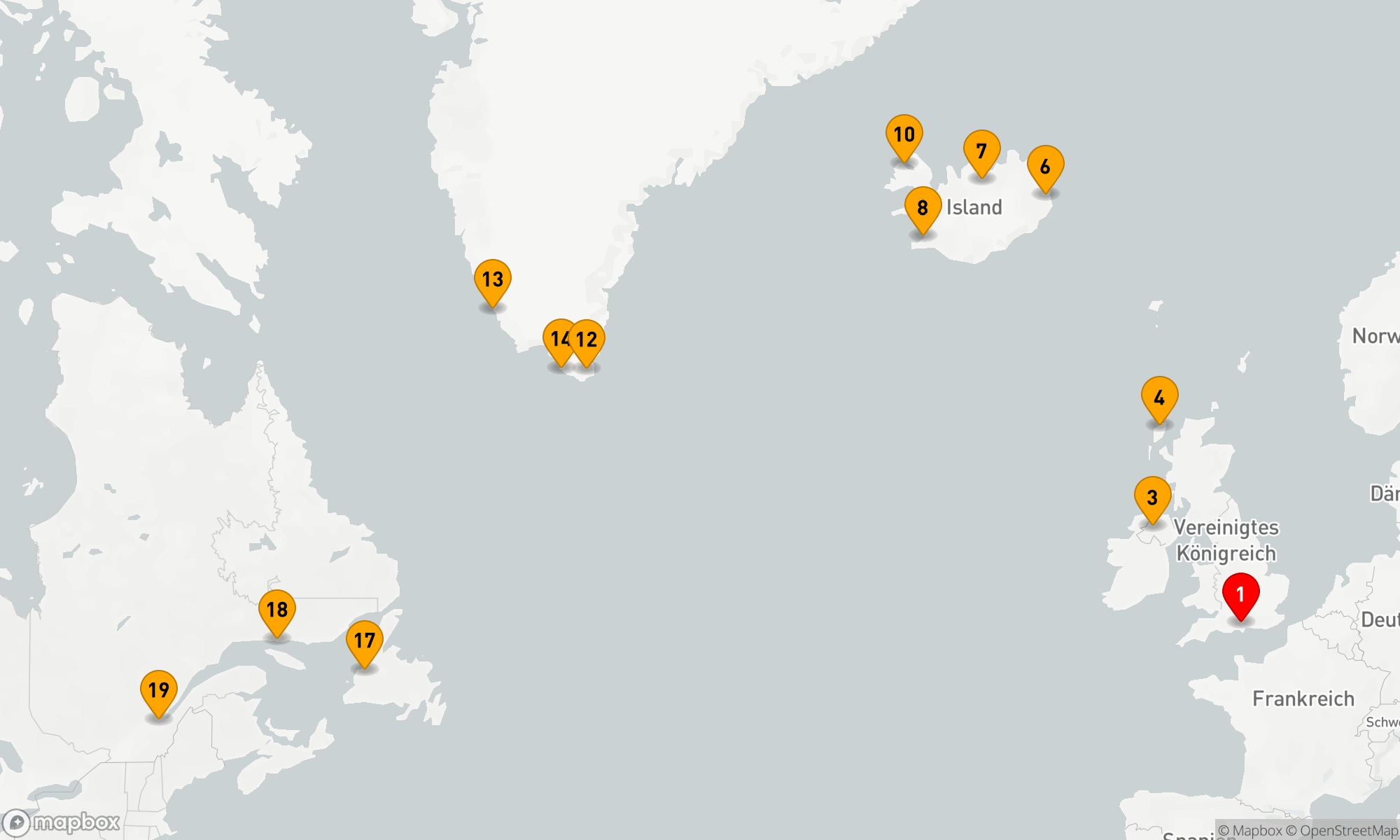 Route 19 Nächte - Von den Britischen Inseln zum Herz Nordamerikas