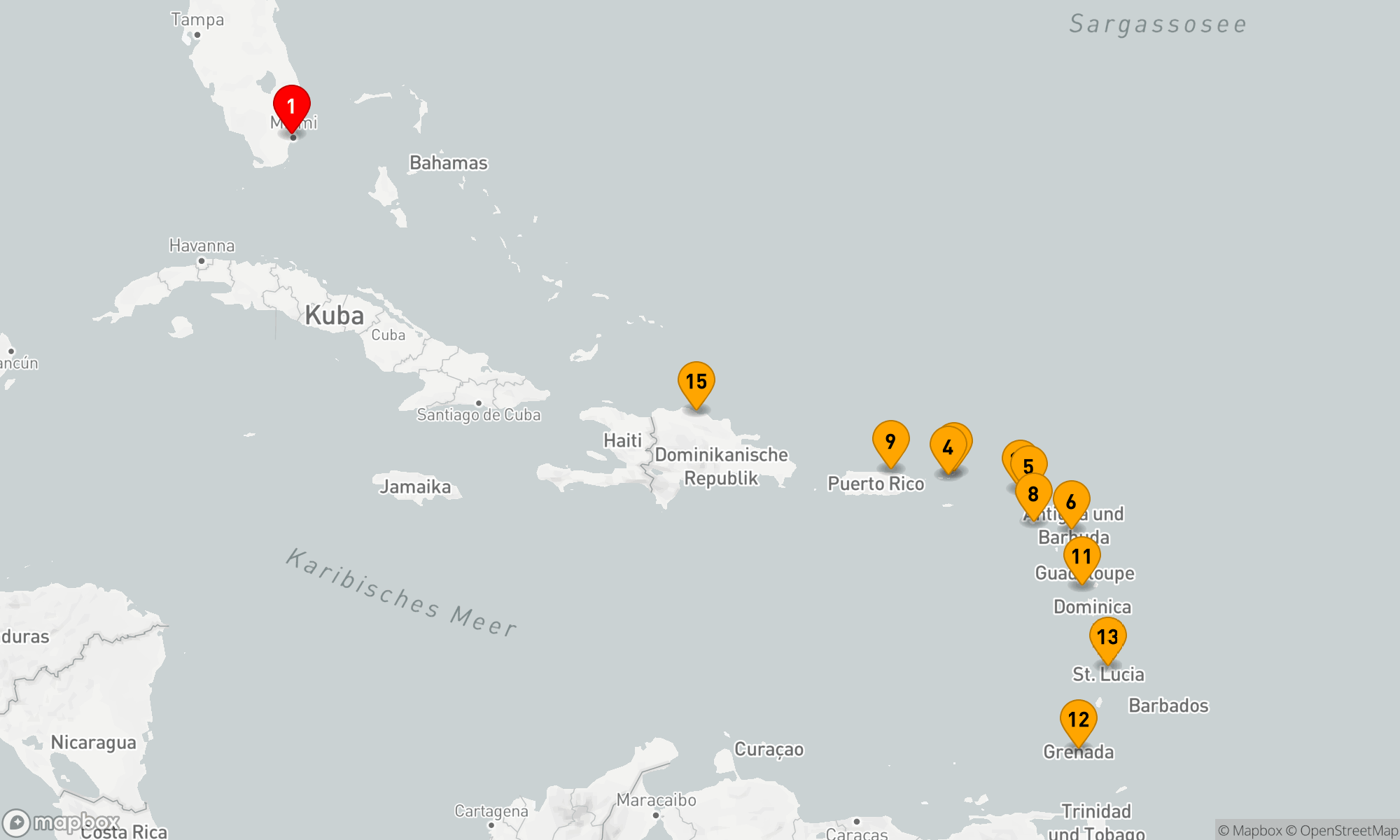Route 16 Nächte - Karibische Paradiese und Koloniale Schätze