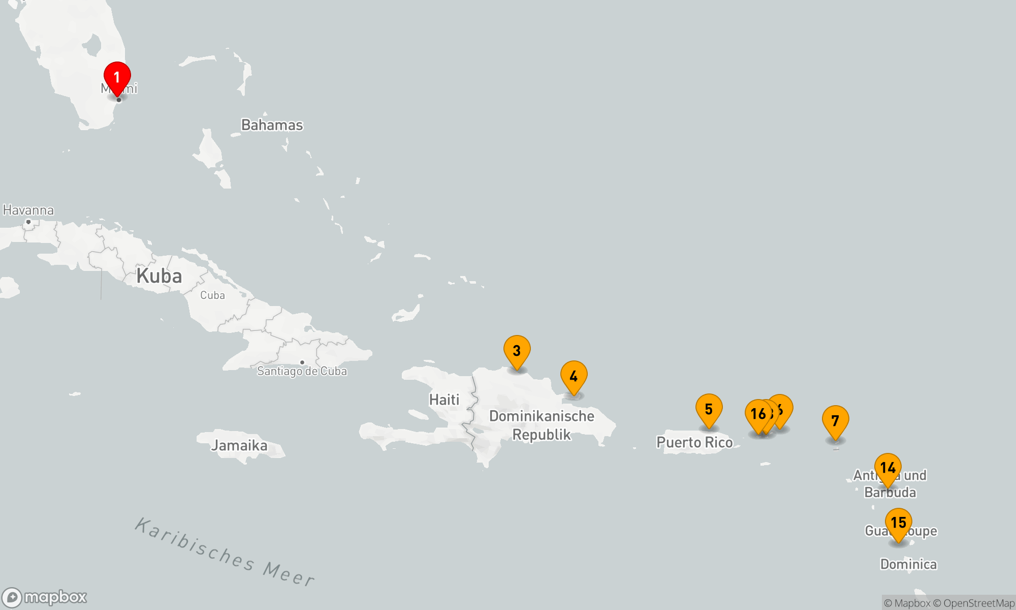 Route 16 Nächte - Karibische Entdeckungsfahrt