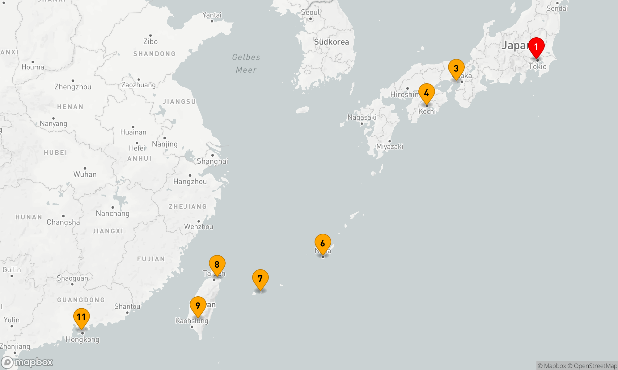 Route 11 Nächte - Von Nippons Küsten bis zu Hongkongs Glanz