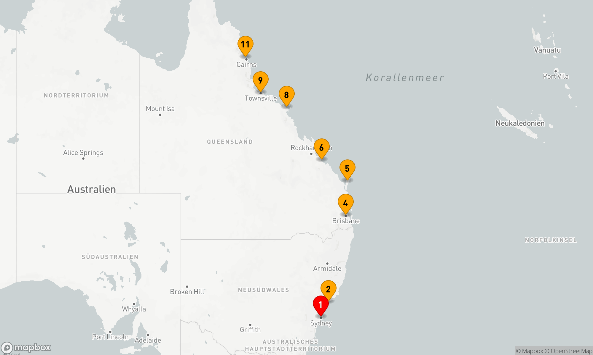 Route 10 Nächte - OSTAUSTRALIEN-INTENSIVKREUZFAHRT: SYDNEY,  BRISBANE & GREAT BARRIER REEF