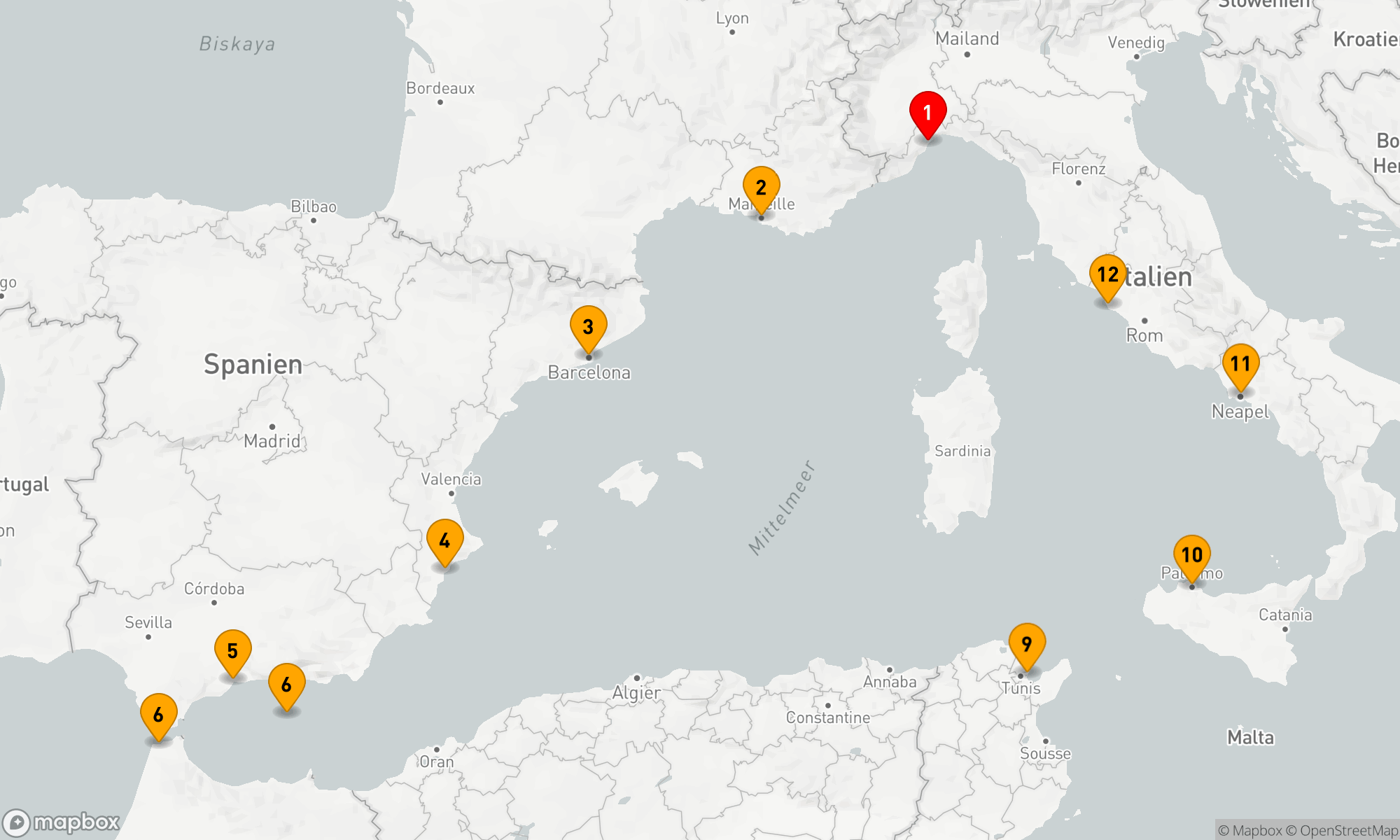 Route 12 Nächte - Mediterrane Küstenzauberreise