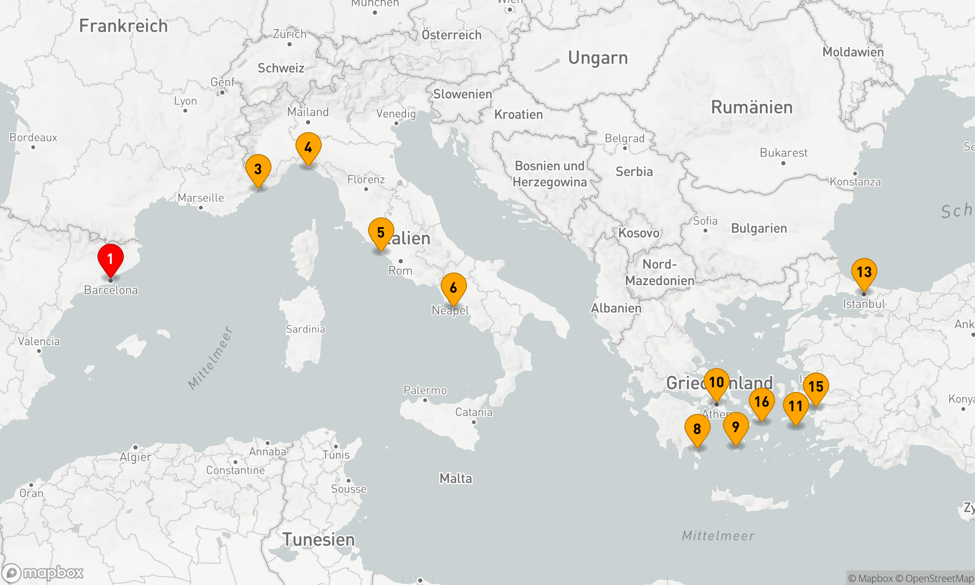 Route 16 Nächte - Mediterrane Entdeckungsreise: Von Katalonien bis zur Ägäis