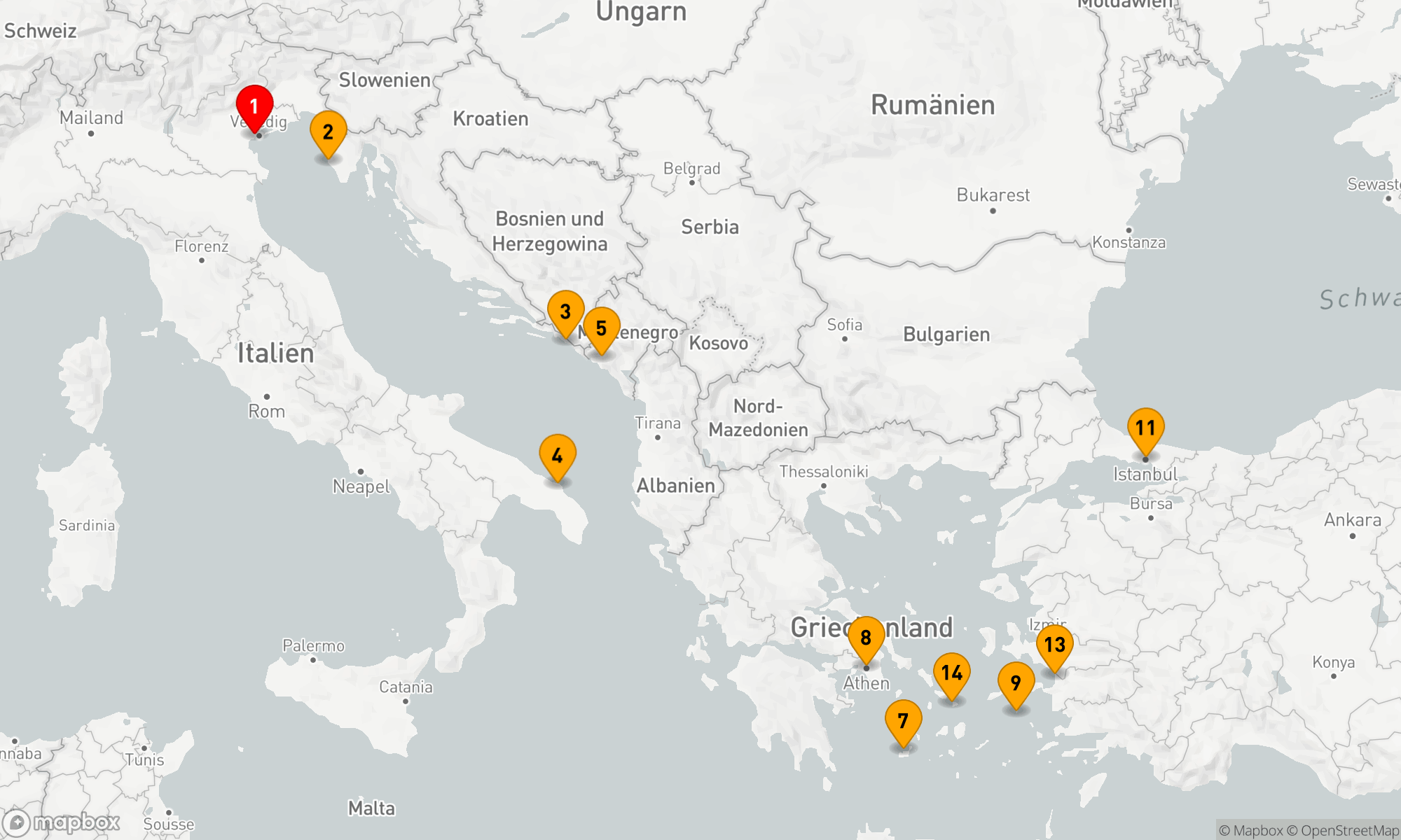 Route 14 Nächte - Mittelmeerzauber: Entdeckungsreise von der Lagunenstadt ins Herz der Antike