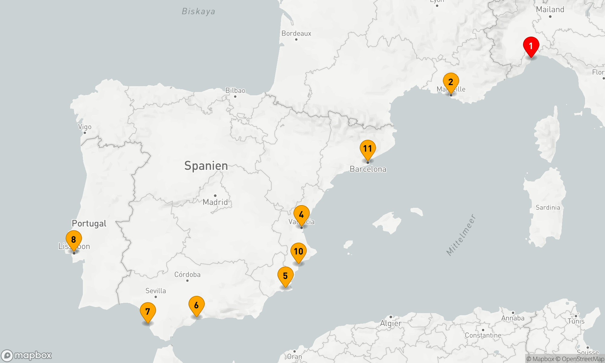 Route 11 Nächte - Mediterrane Metropolen und Atlantische Abenteuer