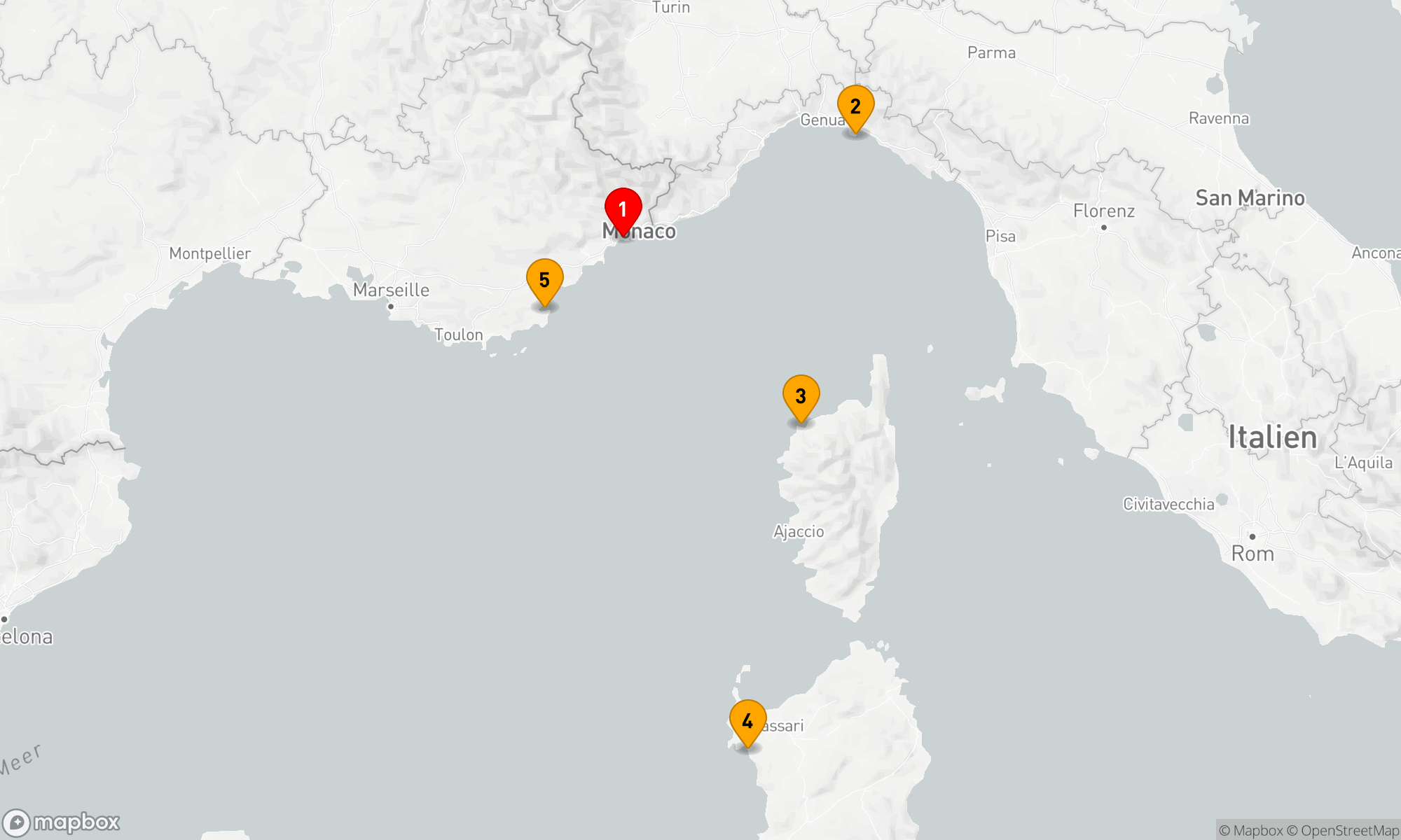 Route 5 Nächte - Riviera Gems mit Korsika & Sardinien