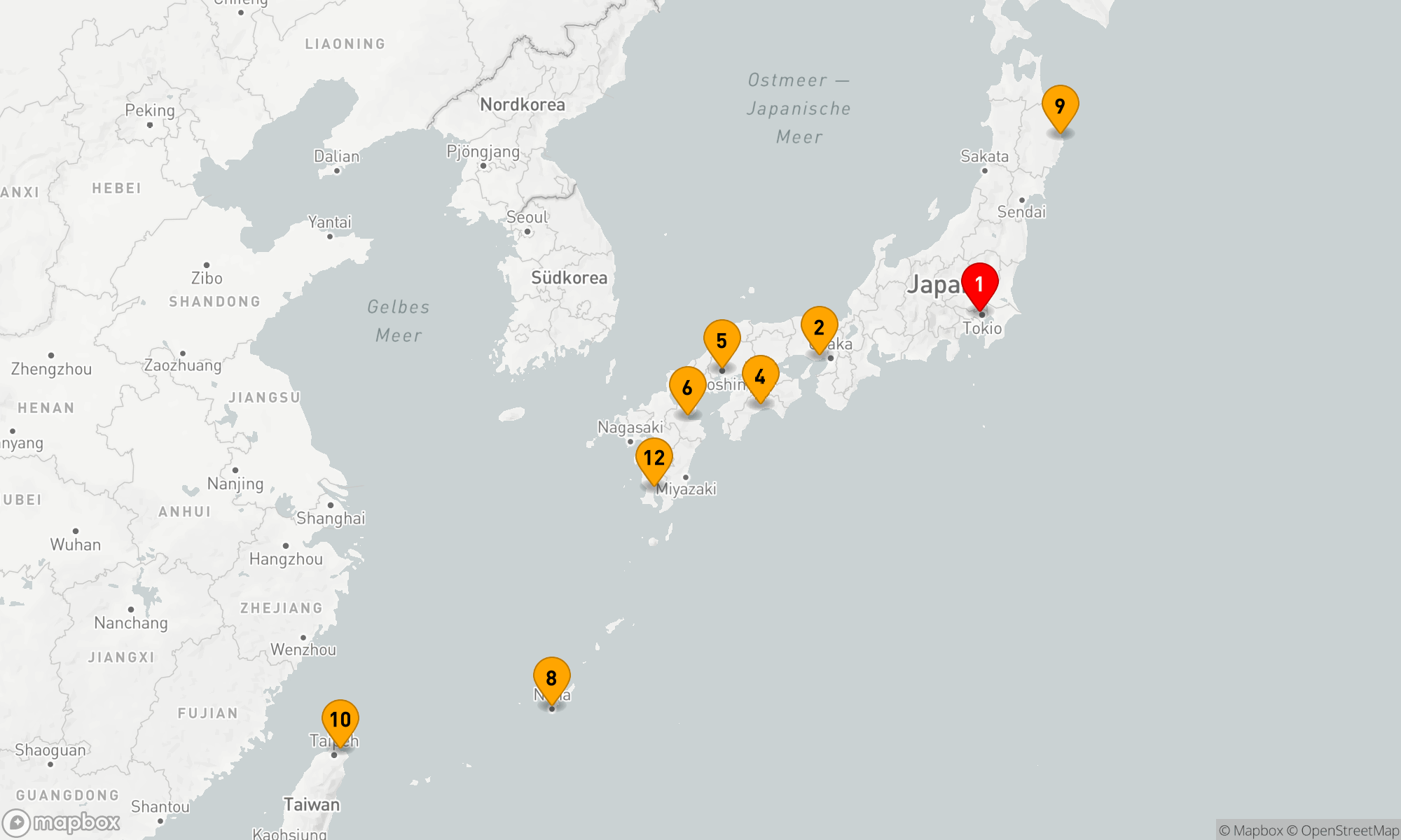 Route 13 Nächte - Insel-Horizonte Japans und Taiwans