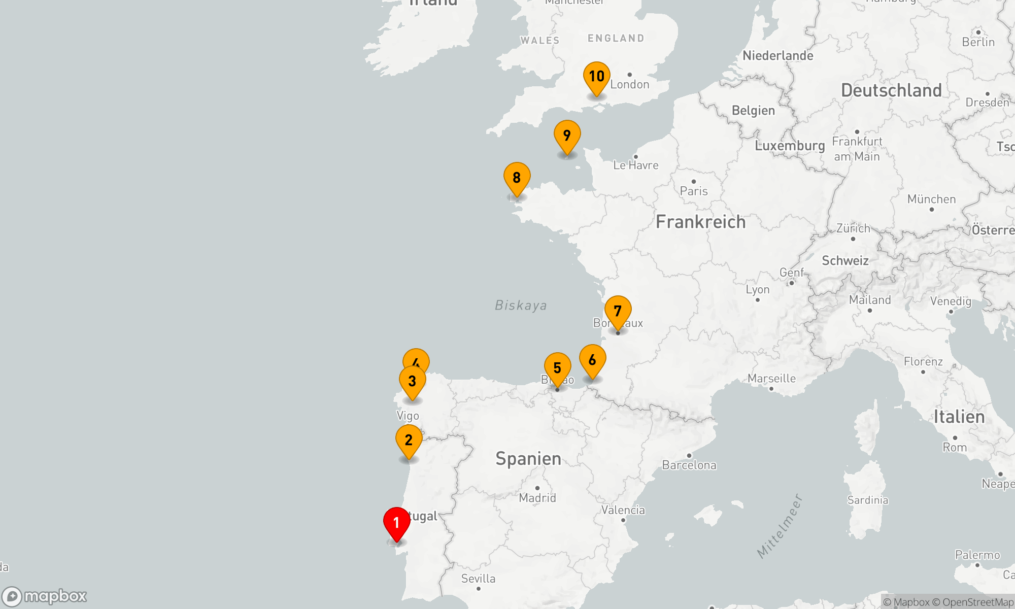 Route 9 Nächte - IBERIA TO ENGLISH CHANNEL