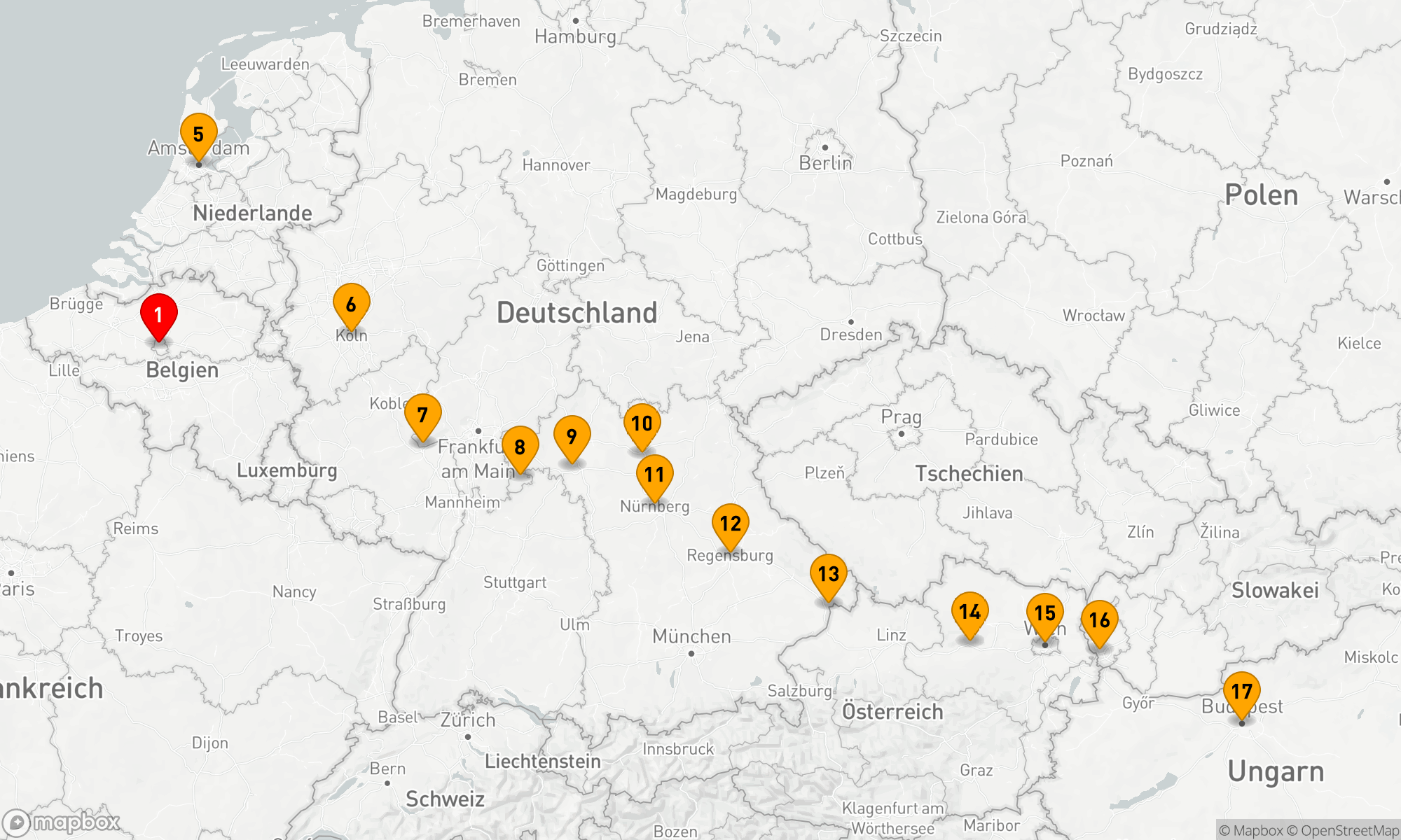 Route 17 Nächte - Belgische Köstlichkeiten und die Schönheiten Europas