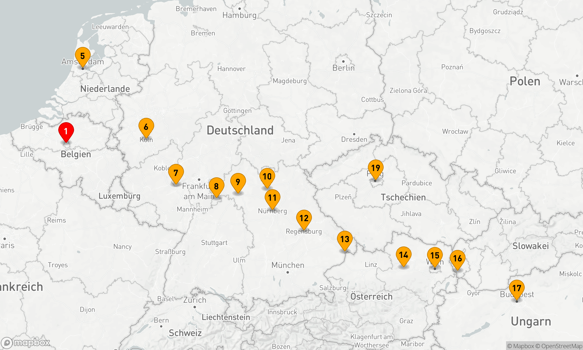 Route 20 Nächte - Belgische Köstlichkeiten & Pracht von Europa & Prag