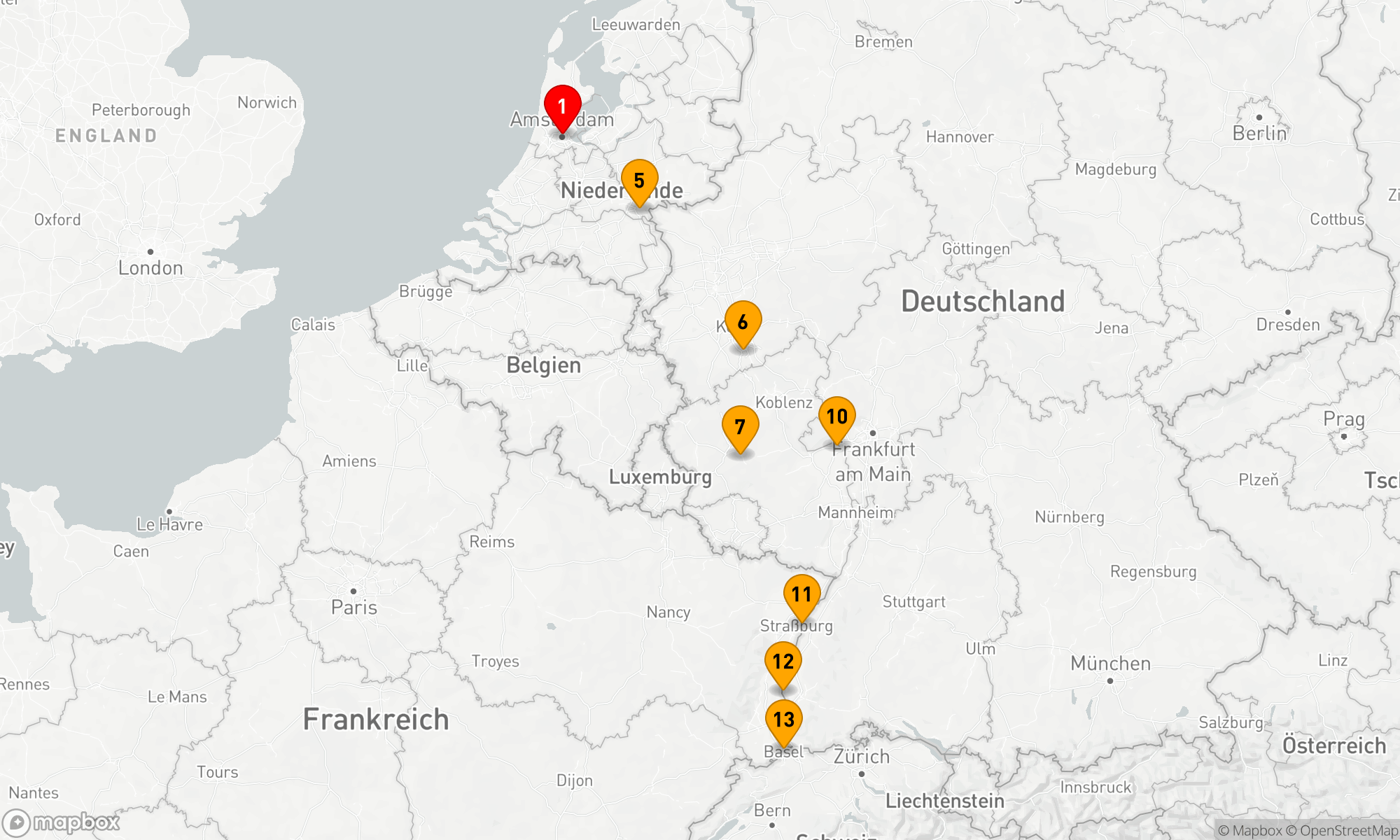 Route 12 Nächte - Amsterdam mit Rheinschlössern & Moselweinbergen