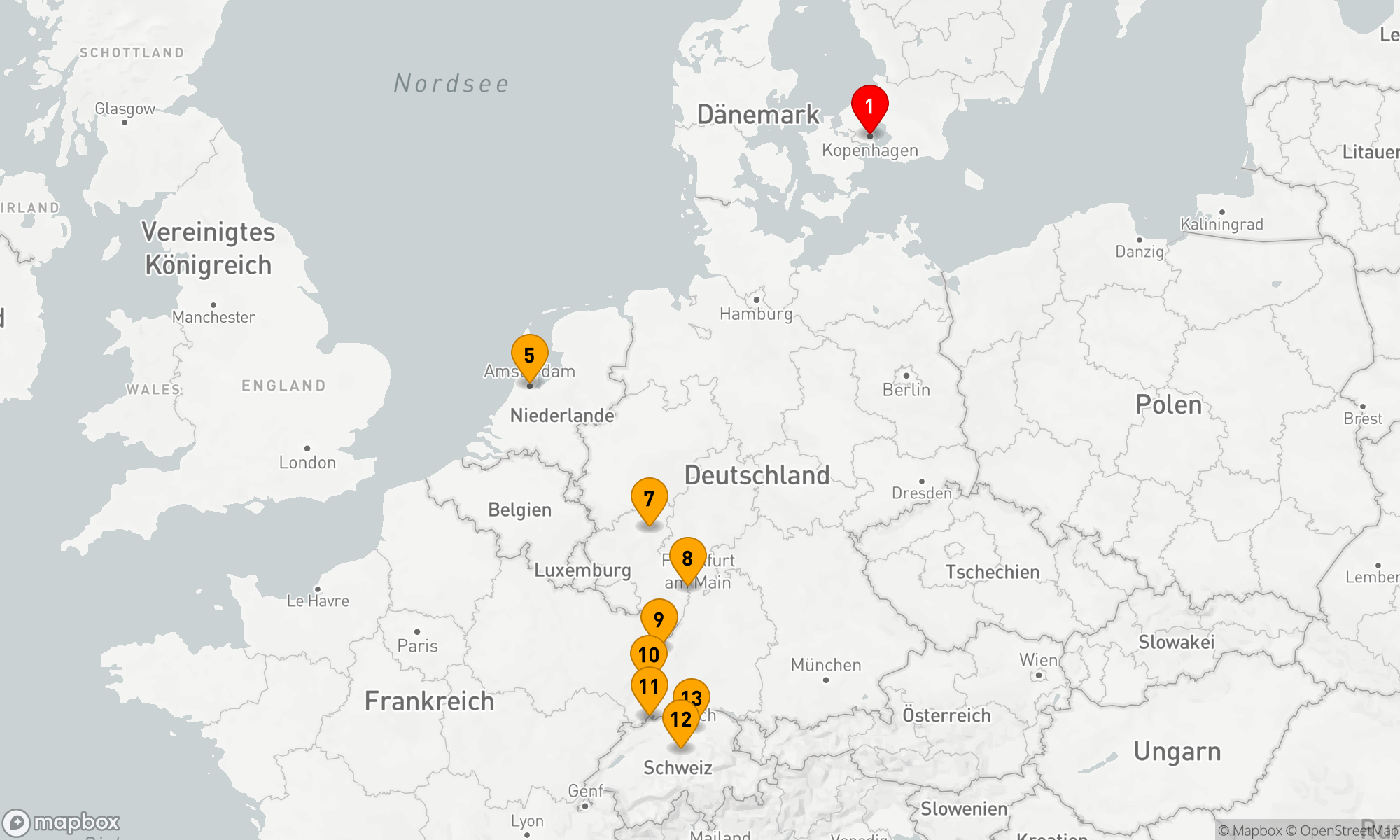 Route 13 Nächte - Kopenhagen bis Zürich & Tulpen und der Rhein
