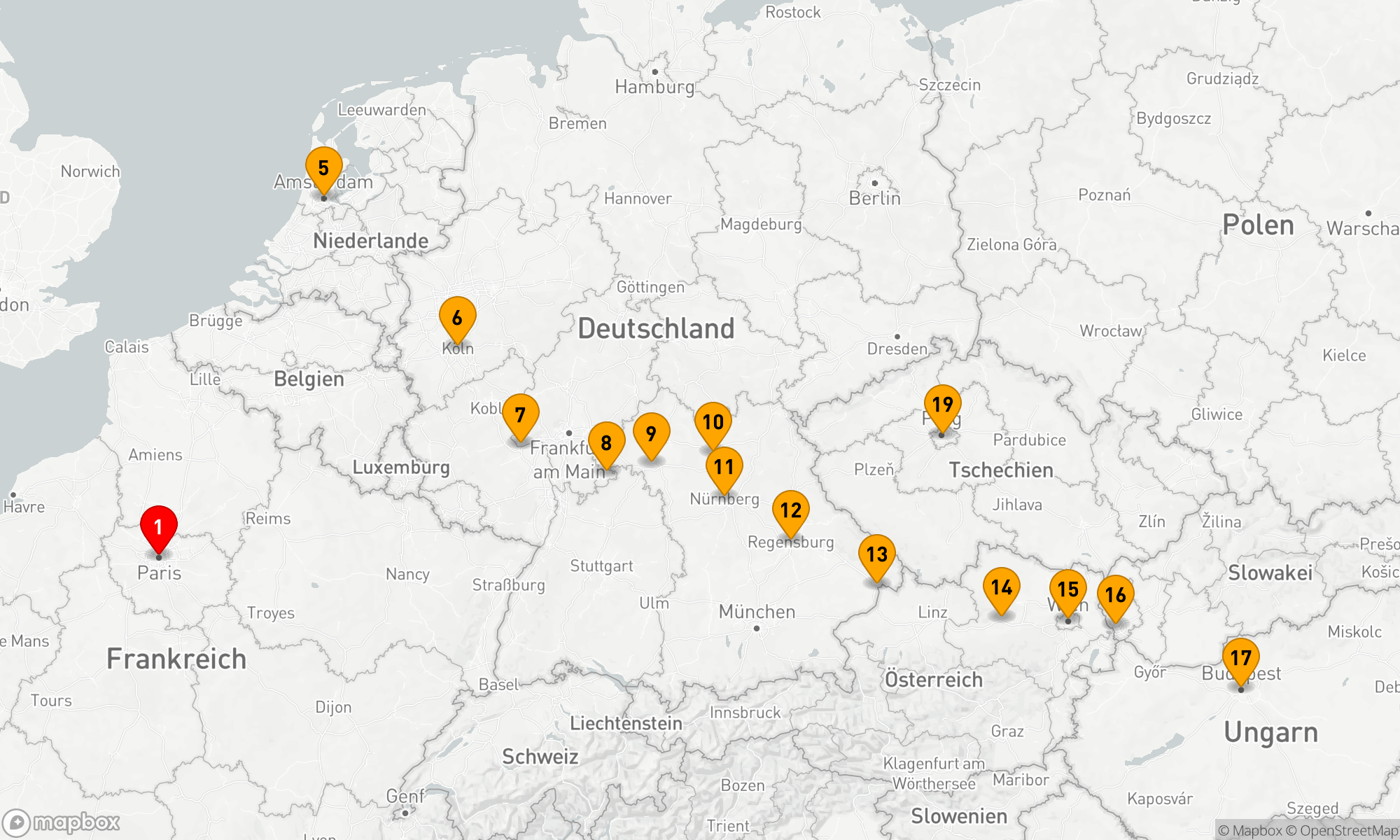 Route 20 Nächte - Von Paris nach Prag & Die Schönheiten Europas