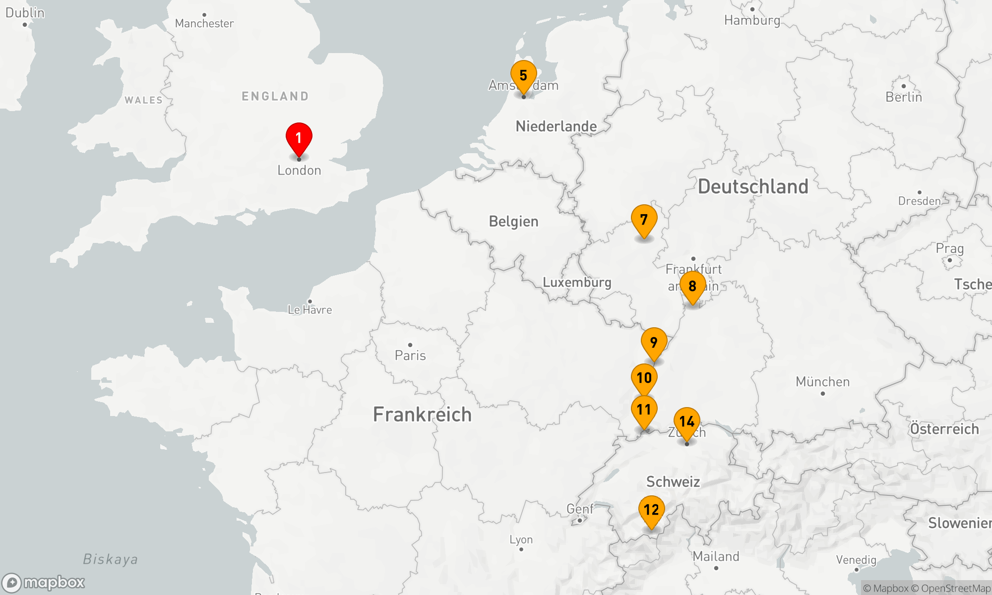 Route 13 Nächte - London,  Juwelen des Rheins & Schweizer Gletscher