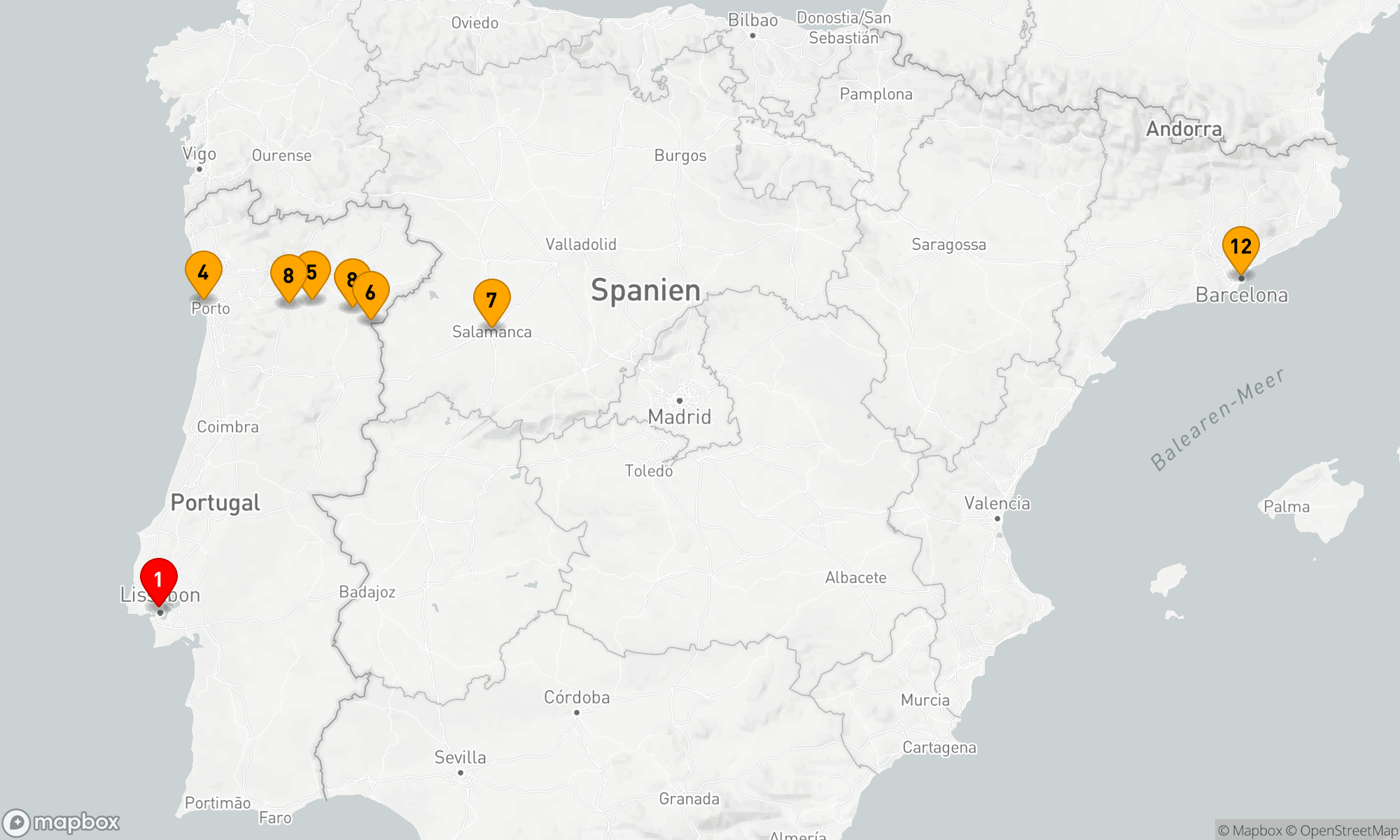 Route 13 Nächte - Lissabon nach Barcelona und die Geheimnisse des Douro