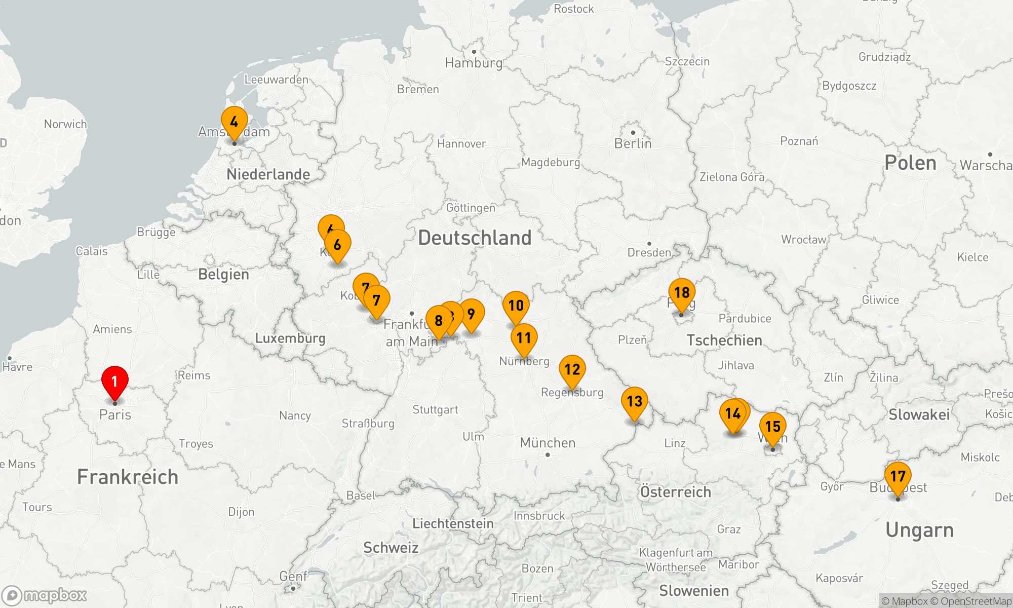 Route 20 Nächte - Juwelen Europas mit Paris & Prag