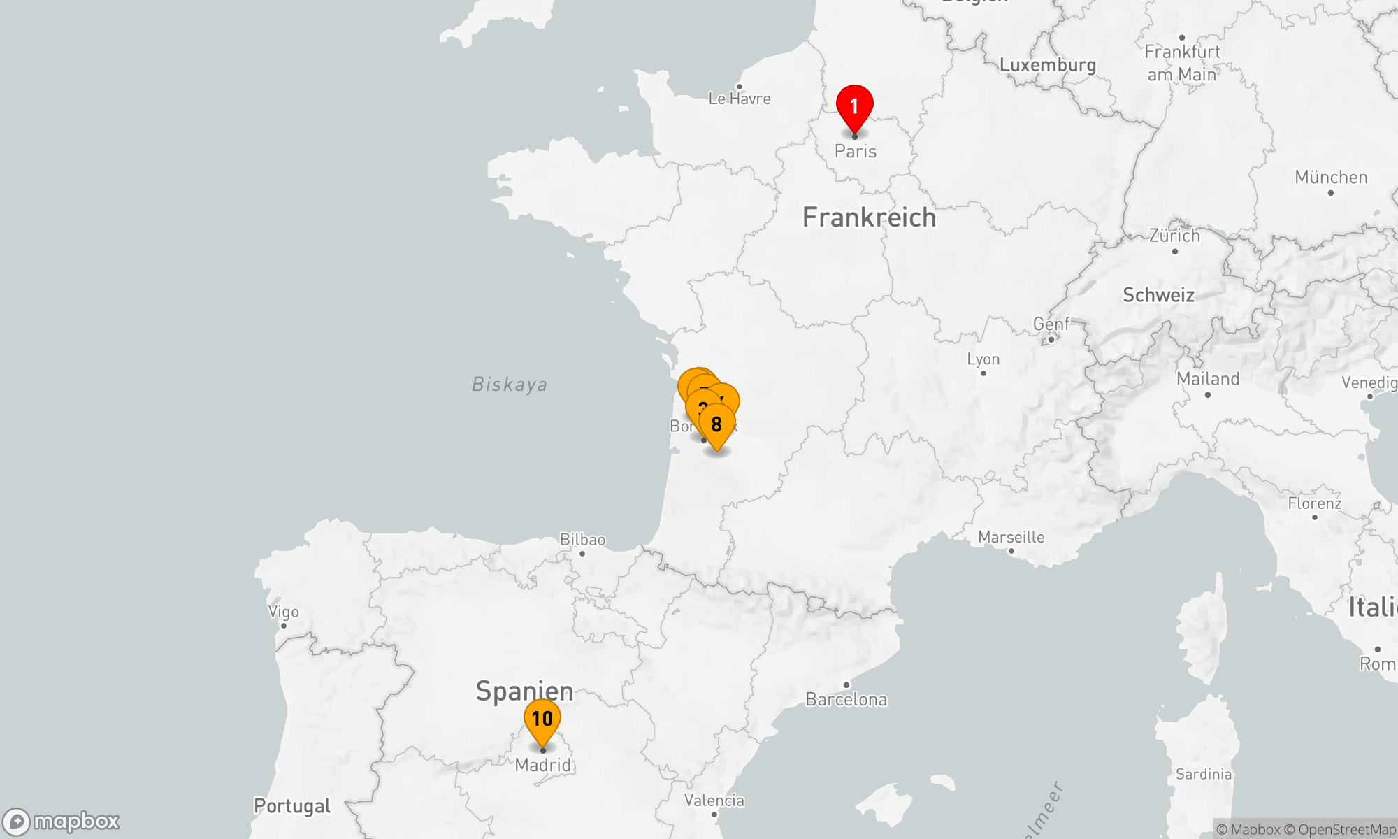 Route 12 Nächte - Bordeaux-Affäre mit Höhepunkten in Paris und Madrid