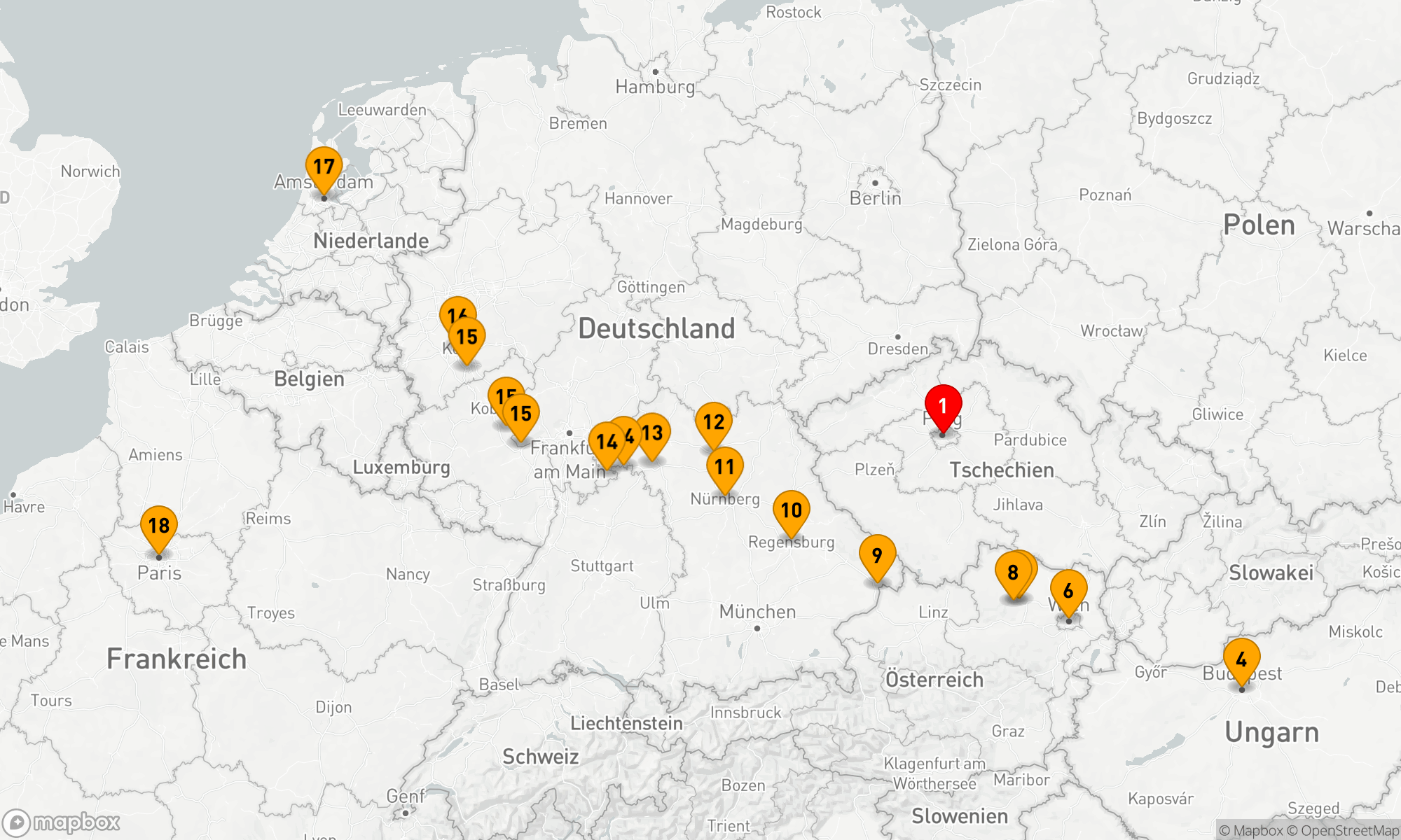 Route 20 Nächte - Juwelen Europas mit Prag & Paris