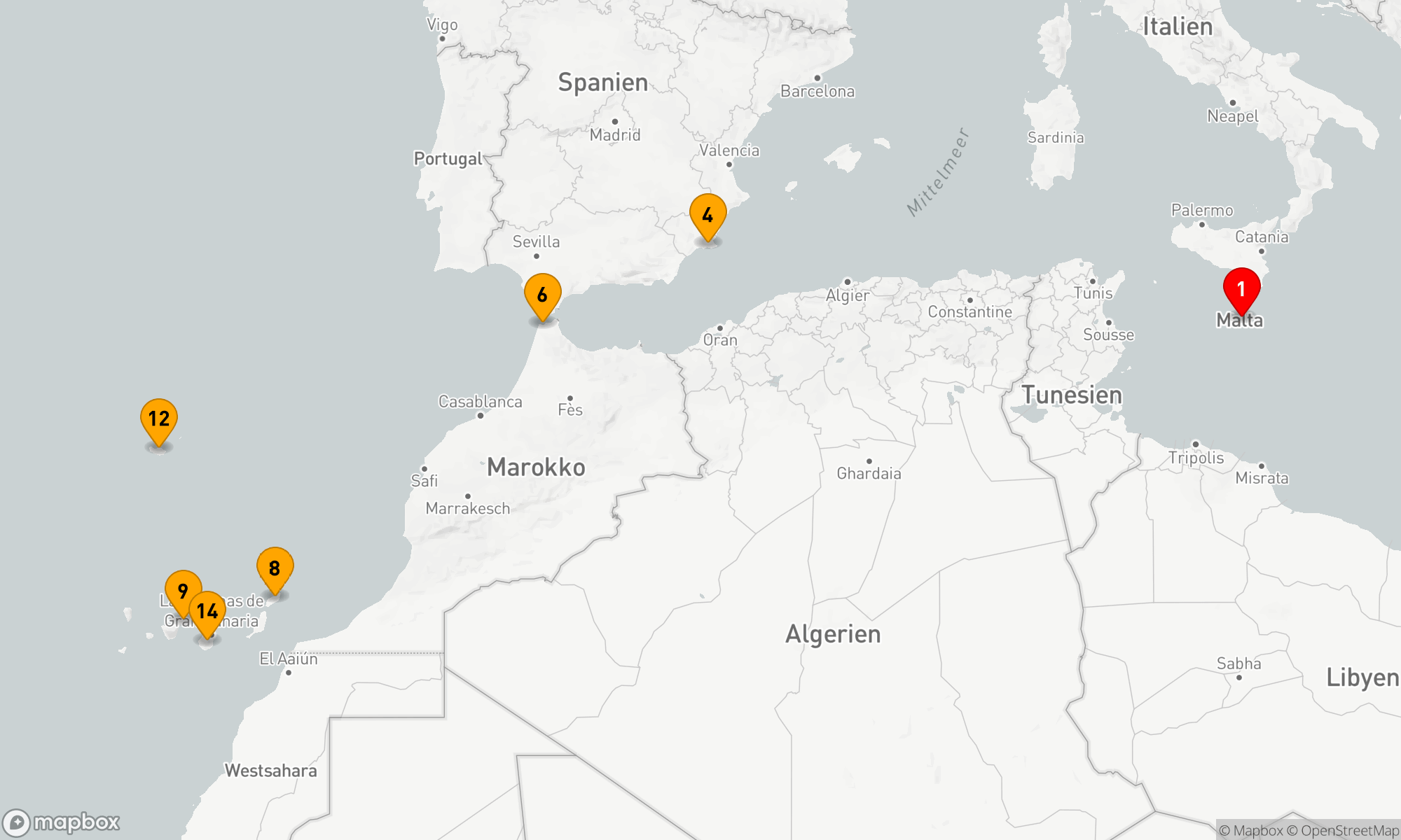 Route 15 Nächte - MITTELMEER- UND KANARENINSEL-KREUZFAHRT