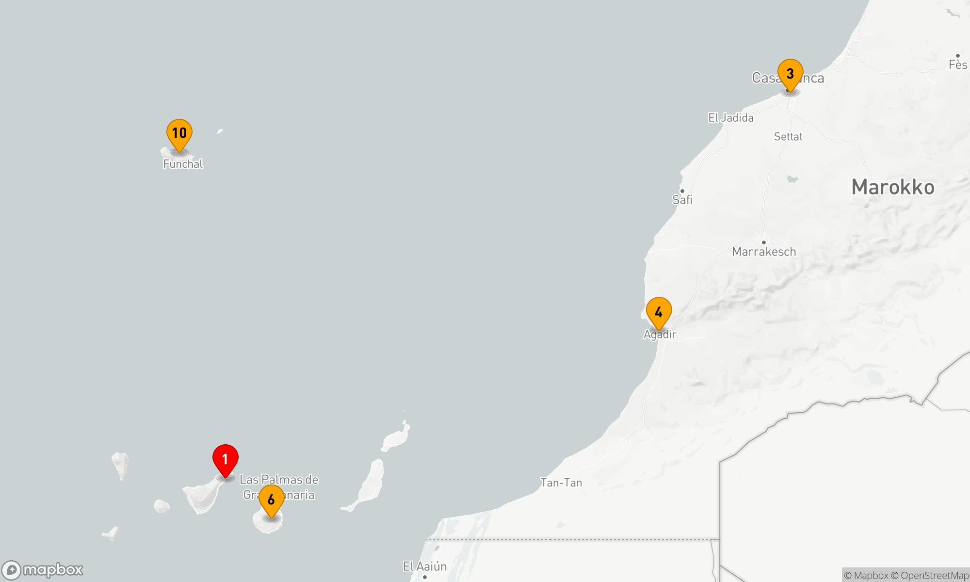 Route 14 Nächte - KANARISCHE INSELN,  MADEIRA UND MAROKKO FLUG-KREUZFAHRT