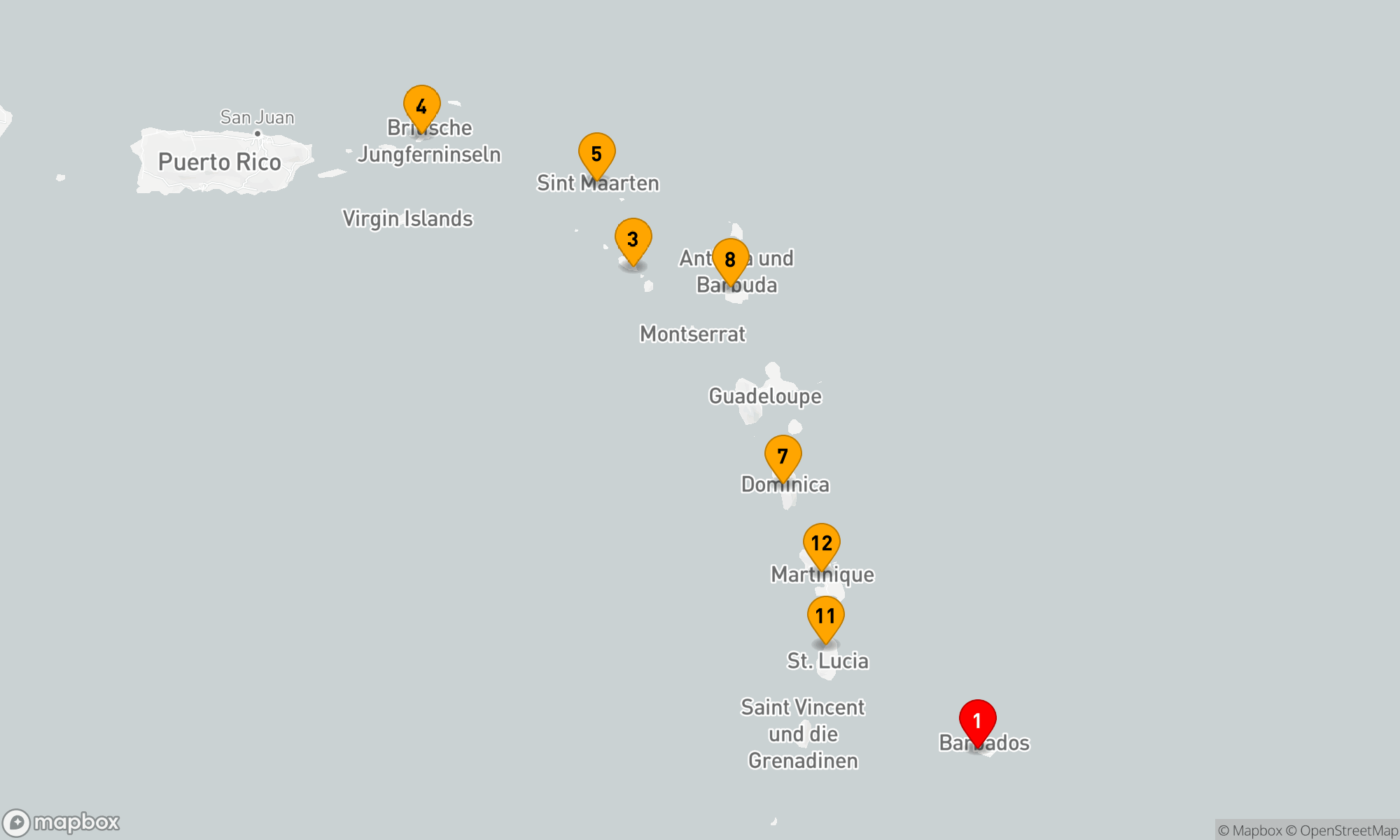 Route 14 Nächte - OSTKARIBISCHE INSELN FLUG-KREUZFAHRT