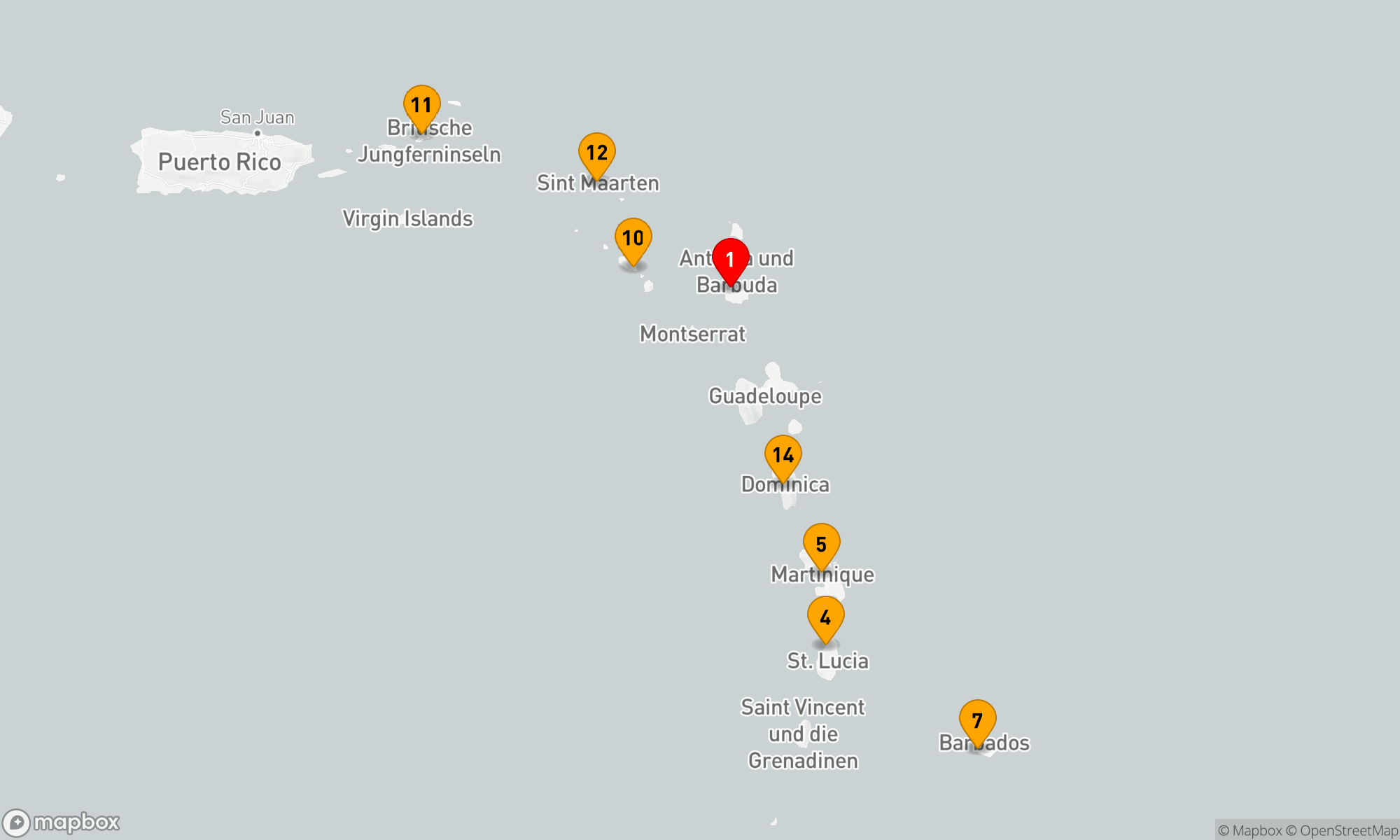 Route 14 Nächte - OSTKARIBISCHE INSELN FLUG-KREUZFAHRT
