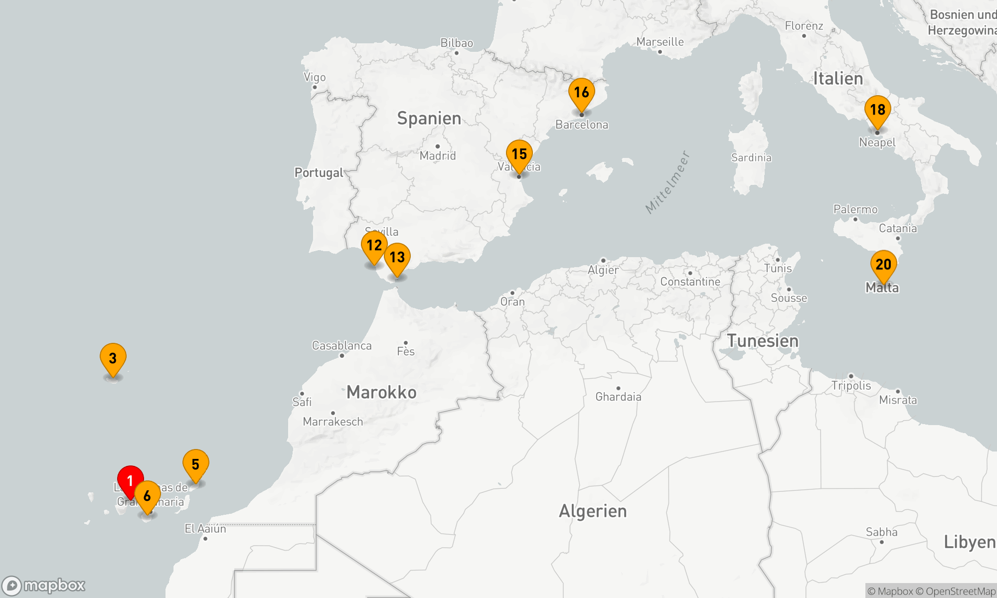Route 19 Nächte - KANARISCHE INSELN UND MITTELMEER-FLIEGEN-KREUZFAHRT