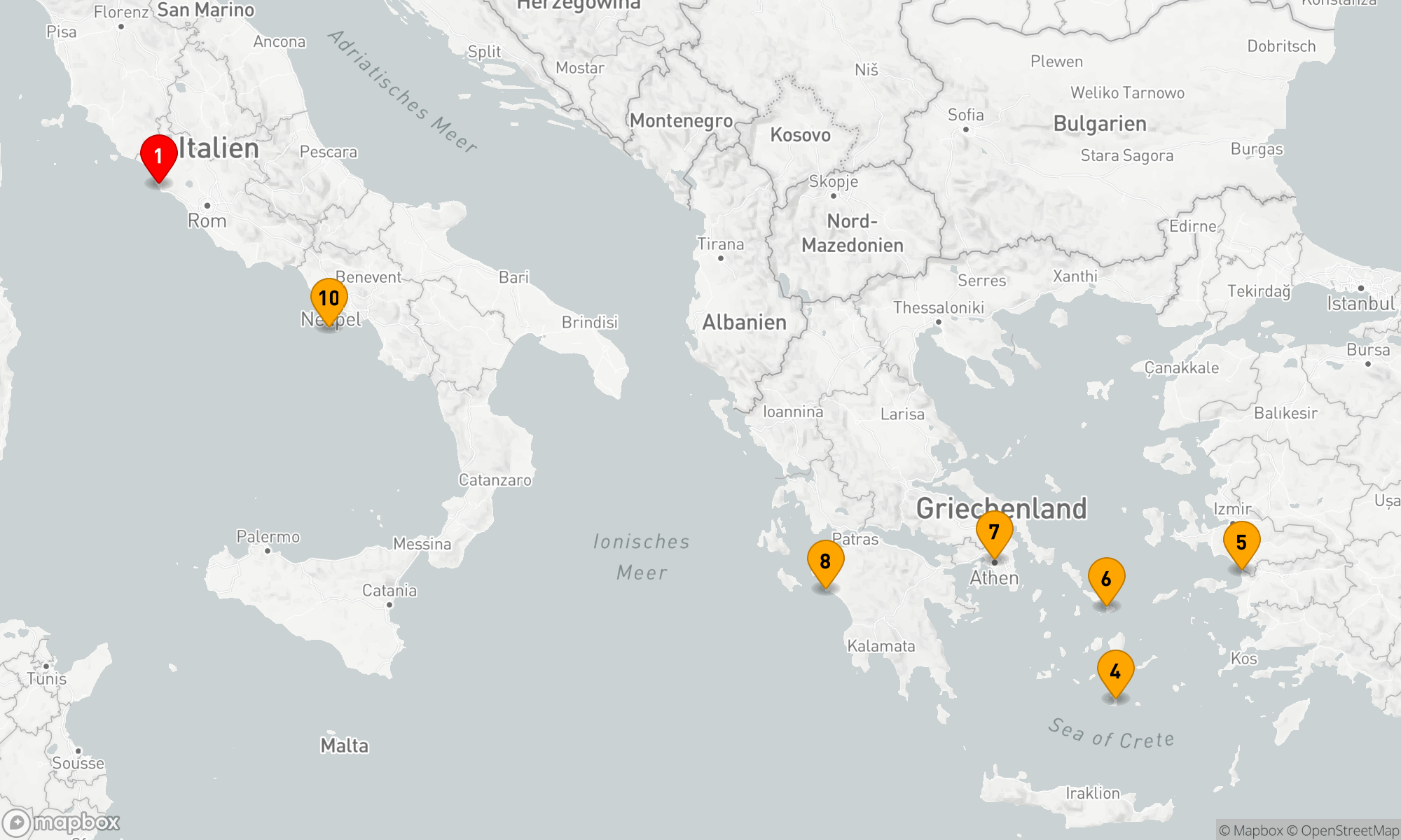 Route 10 Nächte - GRIECHISCHE INSELN,  TÜRKEI UND ITALIEN