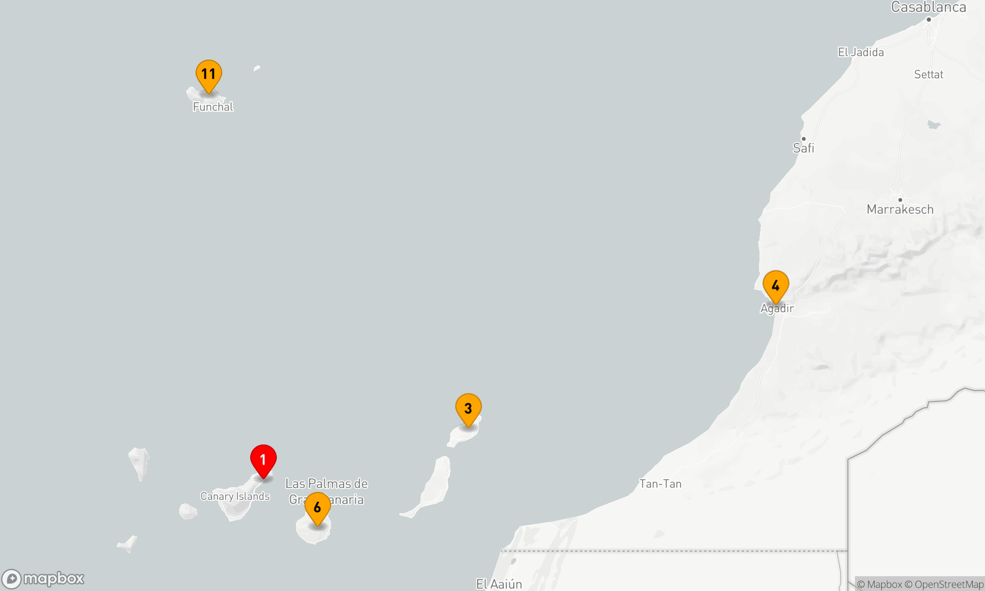 Route 14 Nächte - KANARISCHE INSELN,  MADEIRA UND MAROKKO FLUG-KREUZFAHRT