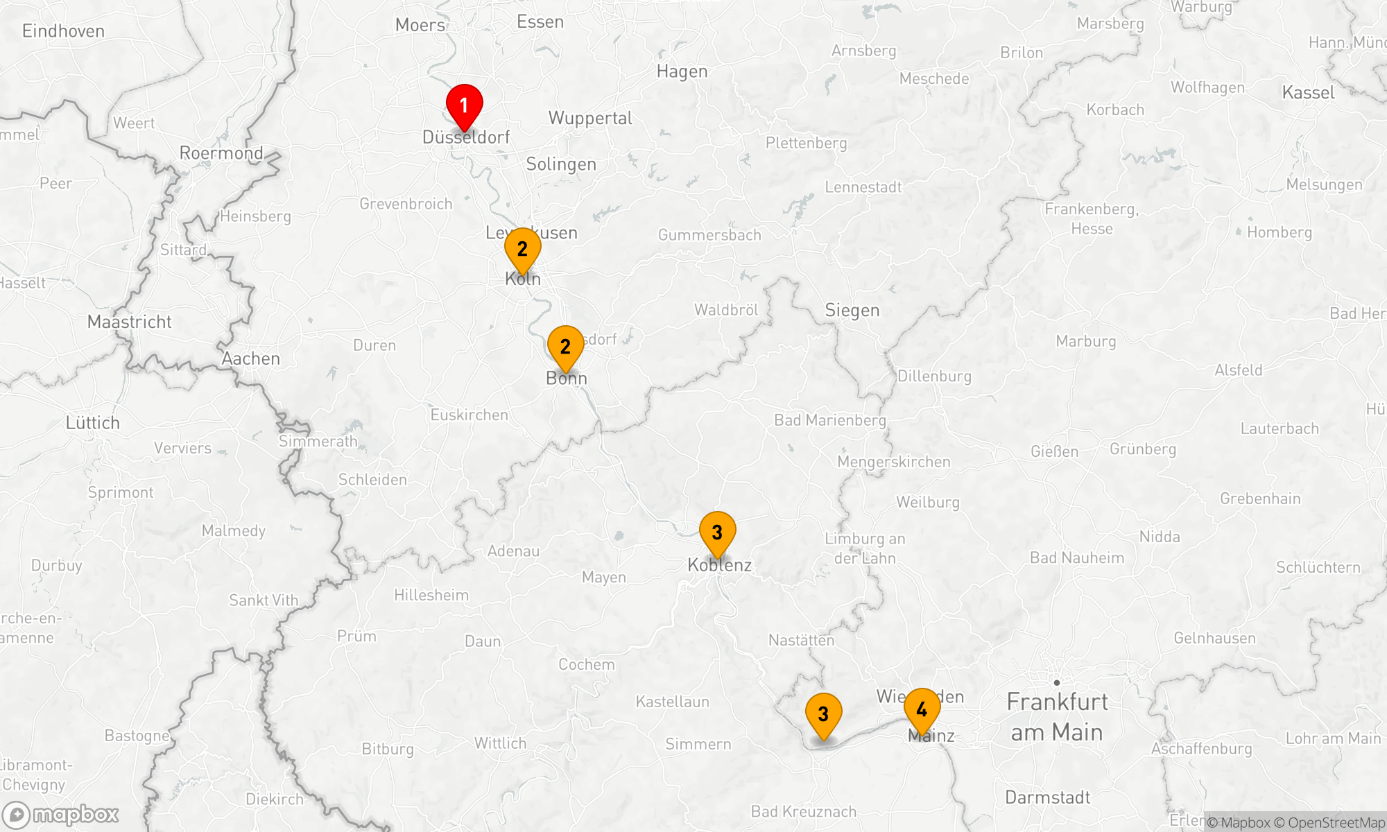 Route 3 Nächte - Städteperlen am Rhein