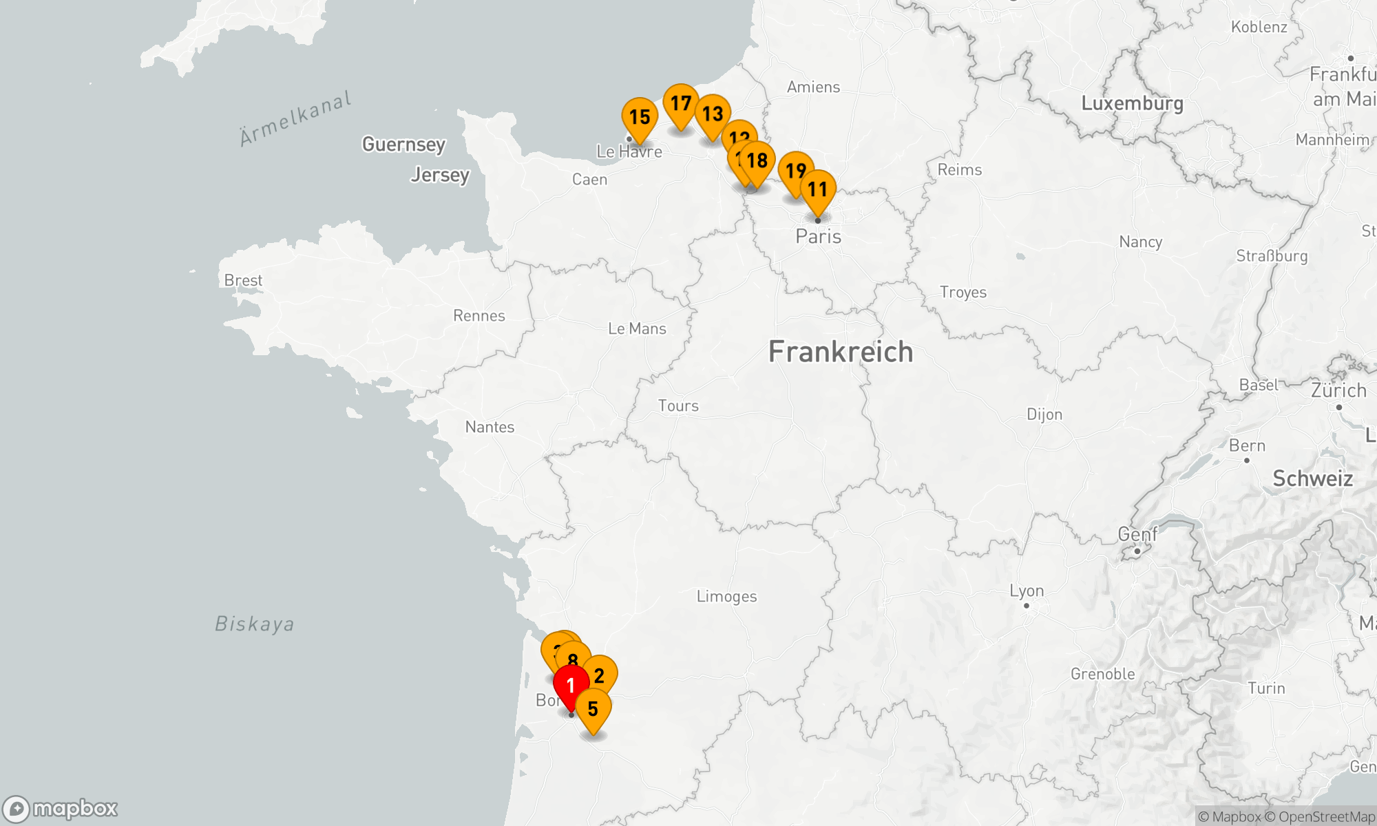 Route 20 Nächte - Normandie & Edelsteine an der Seine & Schönes Bordeaux