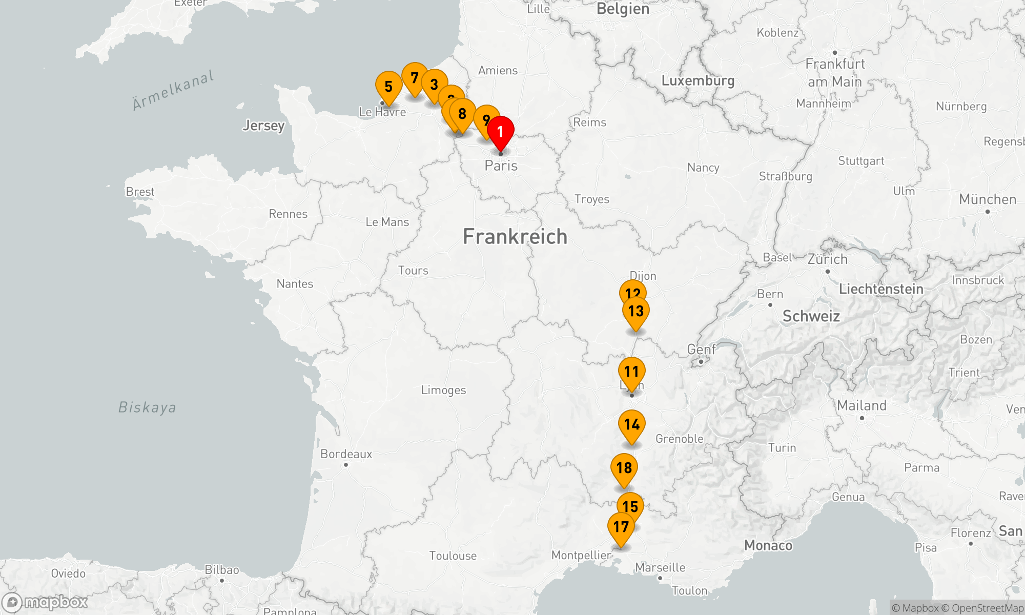 Route 20 Nächte - Normandie & Edelsteine an der Seine & Spektakulärer Süden Frankreichs