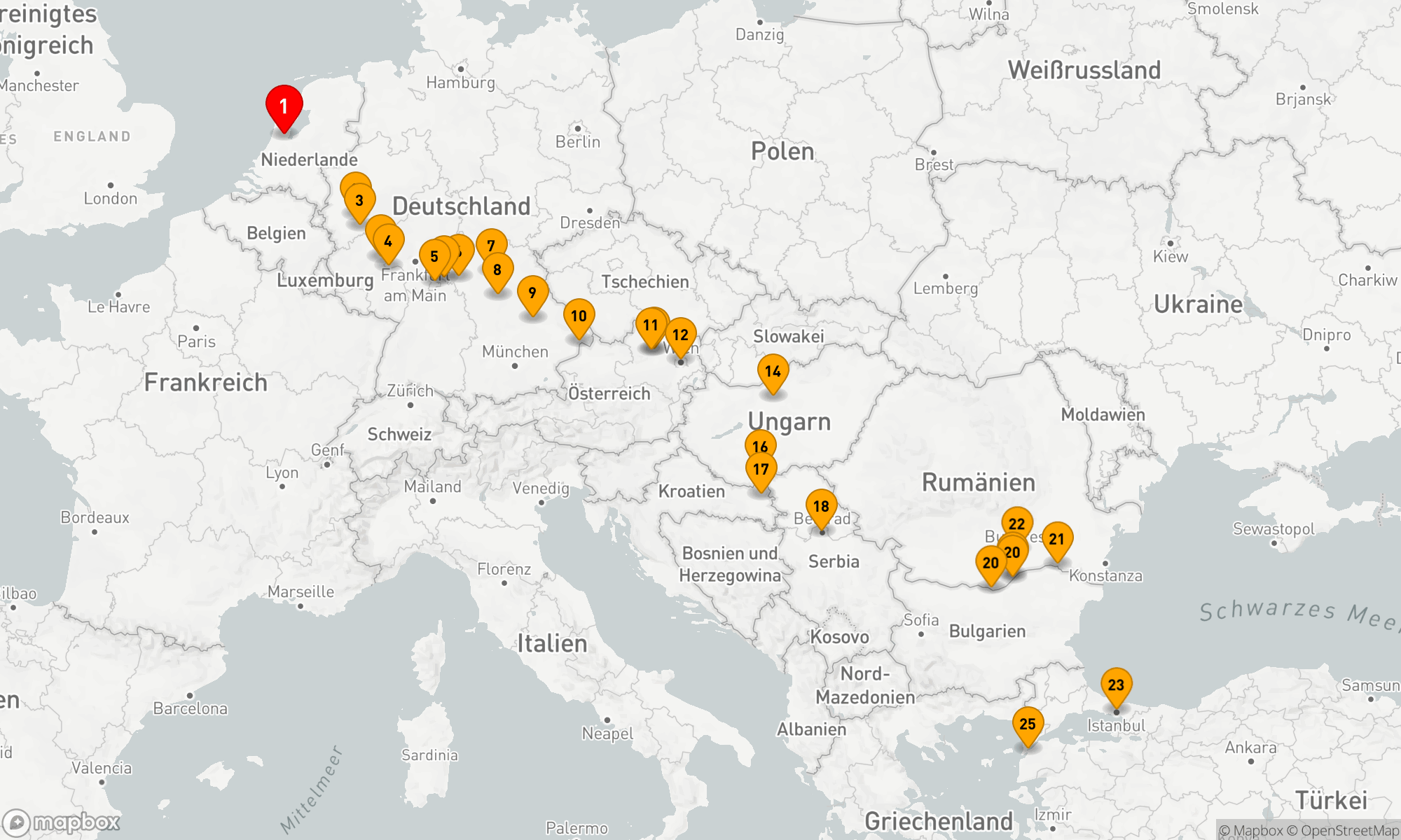 Route 28 Nächte - Ikonisches Europa,  von Amsterdam nach Bukarest mit der Türkei
