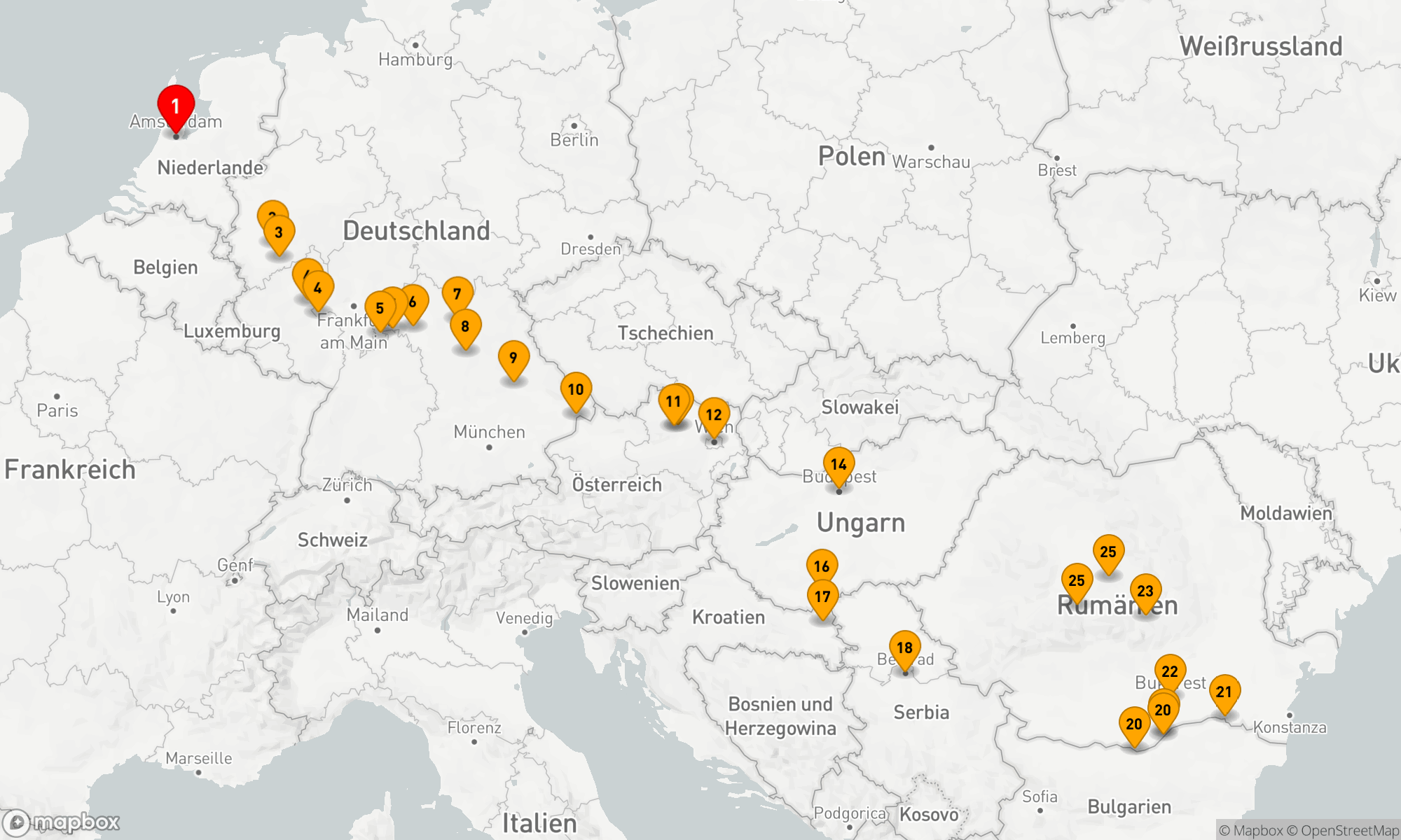 Route 26 Nächte - Ikonisches Europa,  von Amsterdam nach Bukarest mit Siebenbürgen