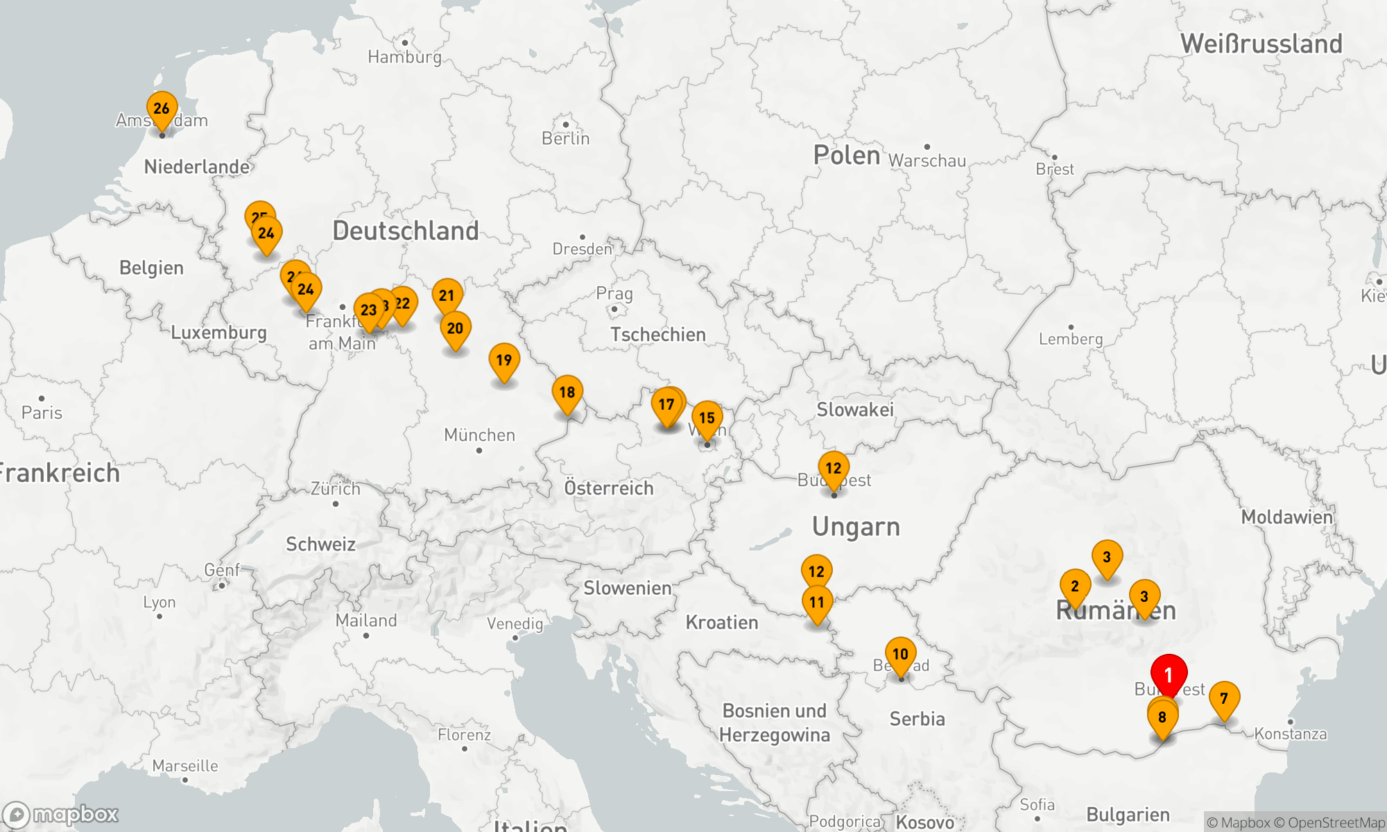 Route 26 Nächte - Ikonisches Europa,  von Bukarest nach Amsterdam mit Siebenbürgen