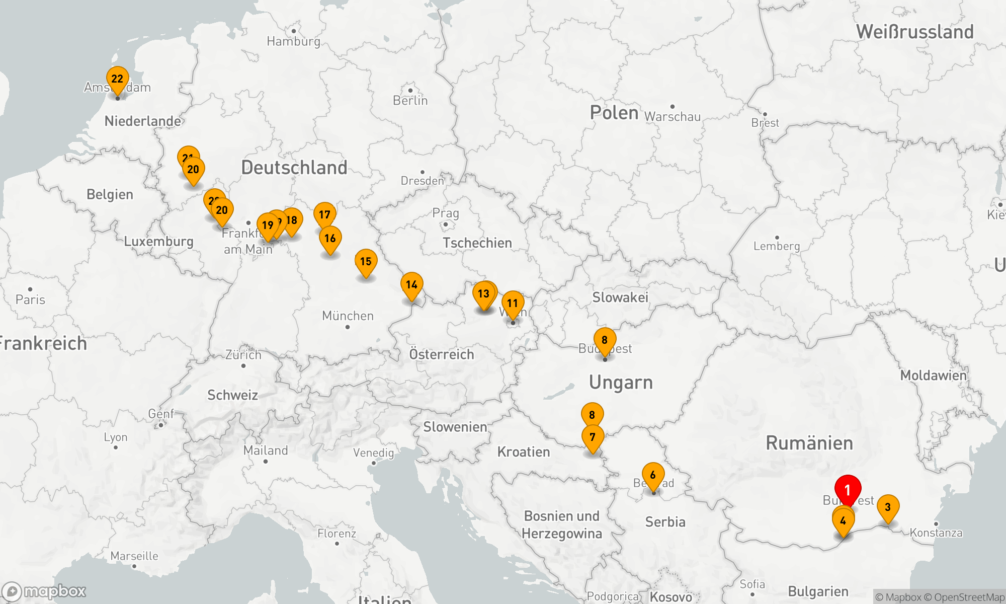 Route 22 Nächte - Ikonisches Europa,  von Bukarest nach Amsterdam